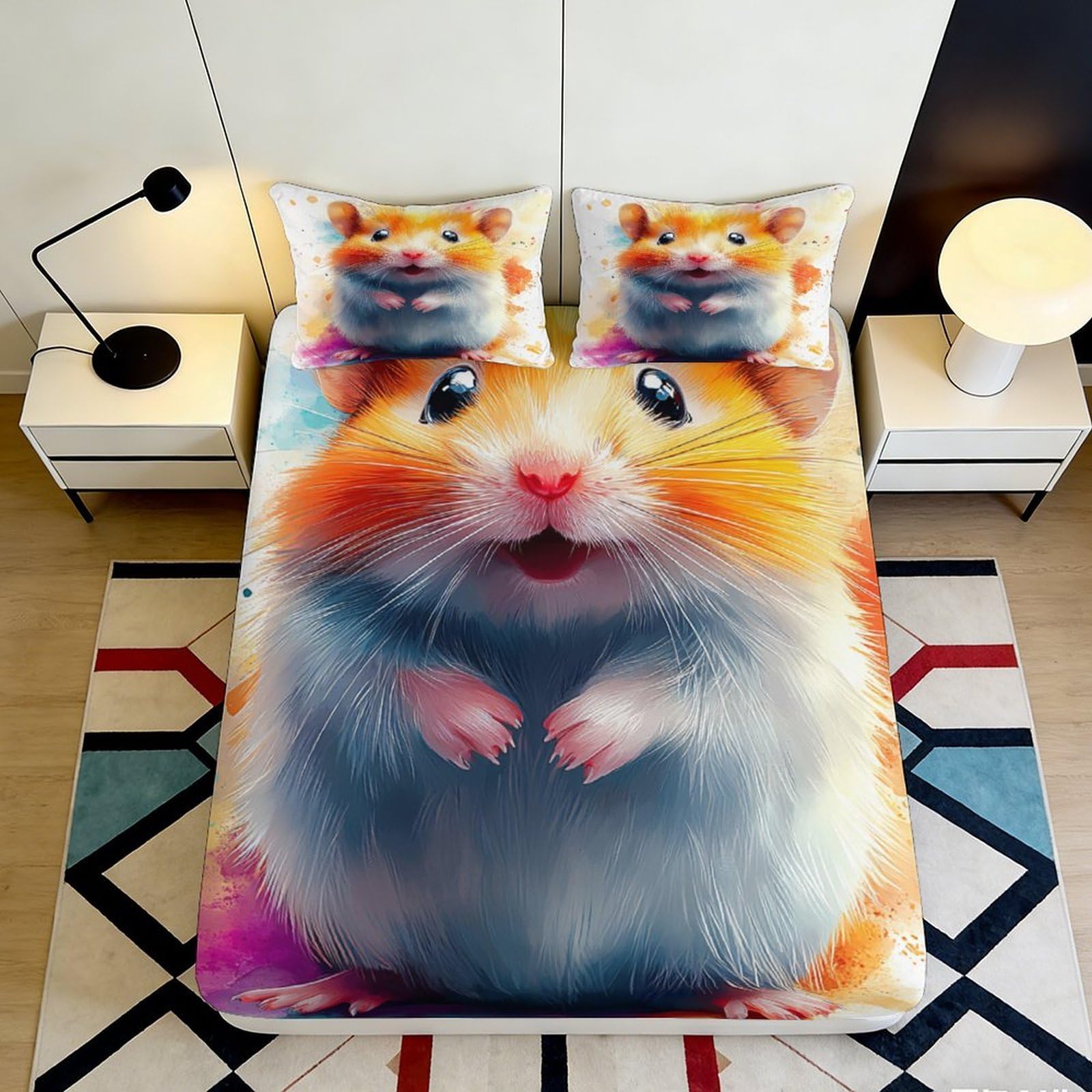 Pnayamiorkfel Style-9 3D Printed Cute Hamster Fitted Sheet Microfiber Soft Breathable Animal Bed Cover For Bedroom Dorm Mattress Protection Decor 90X200x25cm