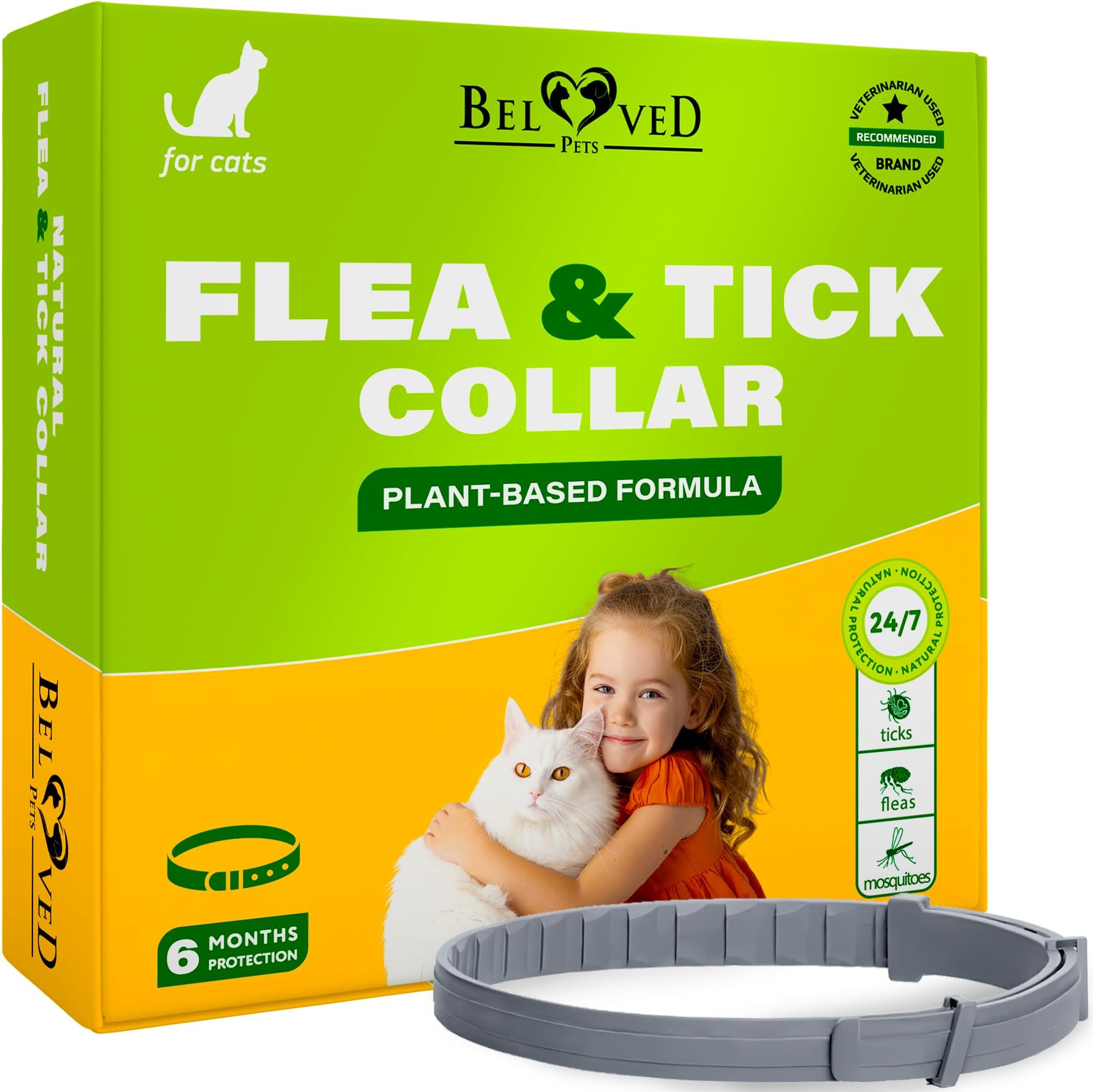 Natural Flea & Tick Collar for Cats - 6 Months Control of Best Prevention & Safe Treatment - Anti Fleas and Ticks Essential Oil Repellent (1 Pack)