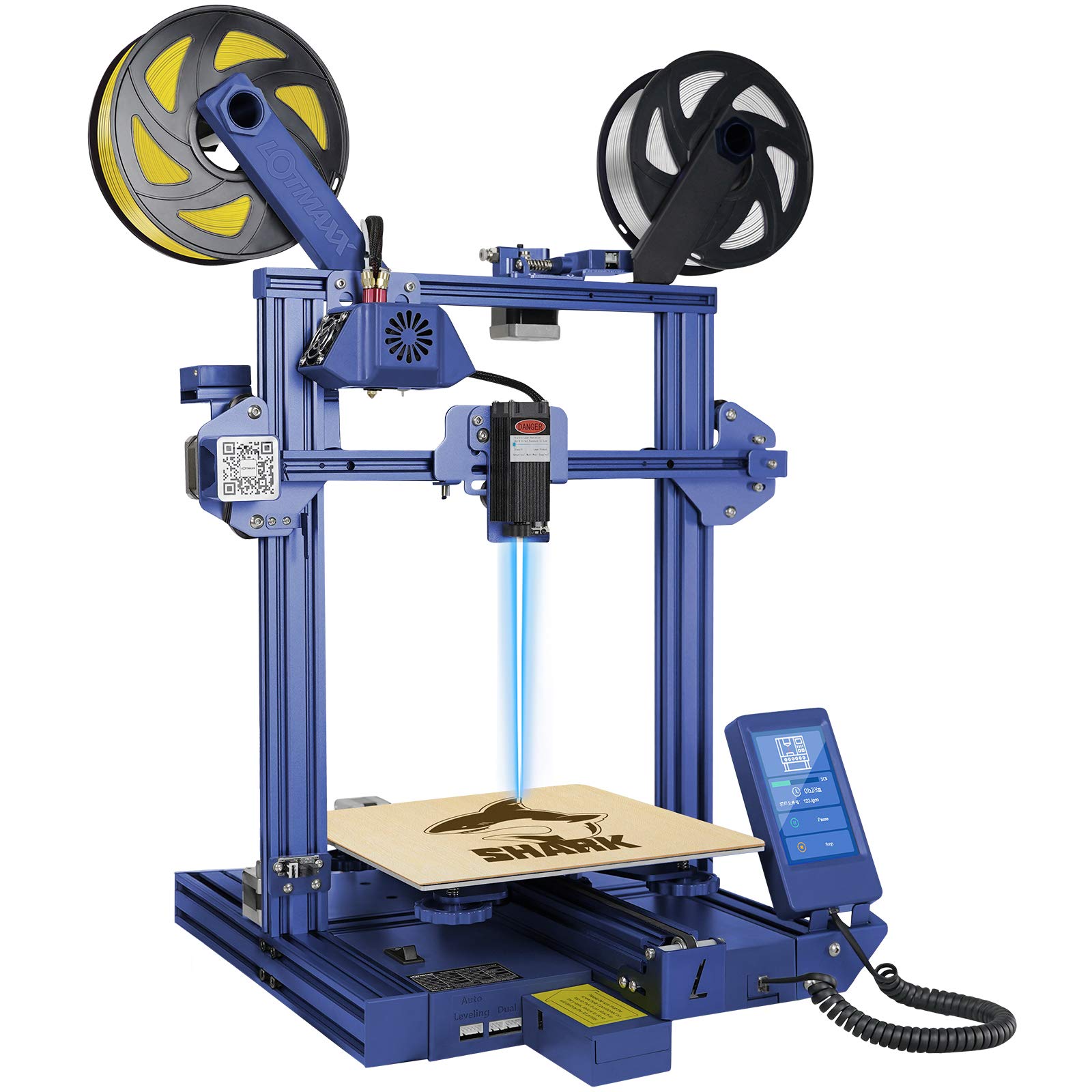 LOTMAXX Shark 3D Printer, Upgrade FDM 3D Printer with Dual Extruder, Laser Engraving & Dual-Color Pr