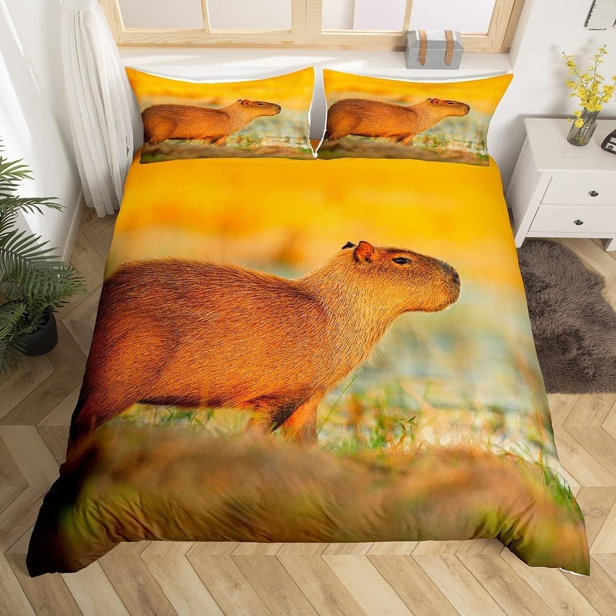 Parure de lit capybara 90x190 housse de couette 1 personne fermeture éclair