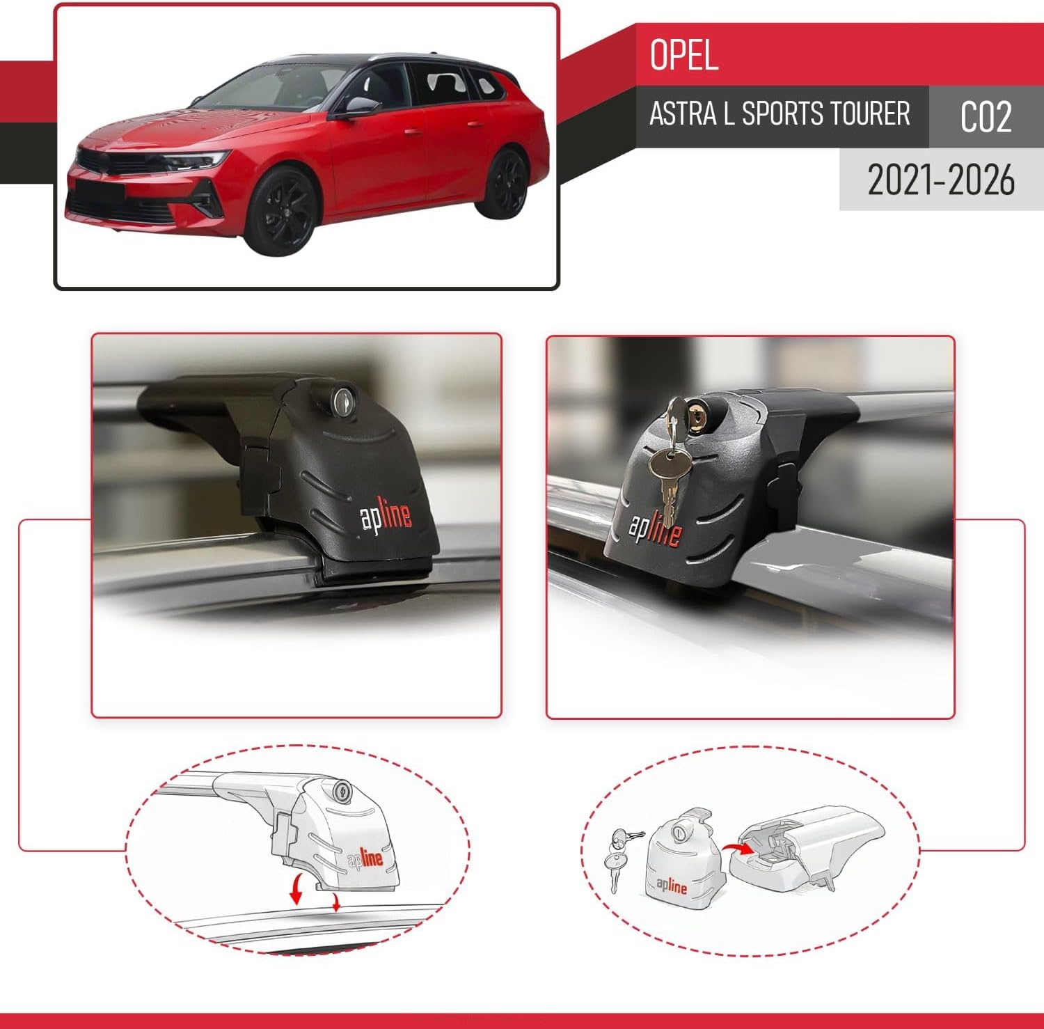 Compatible with Opel Astra L Sports Tourer (C02) 2021-2026 ACE-2 Type Car Roof Rack Cross Bar Grey Aluminium Bars