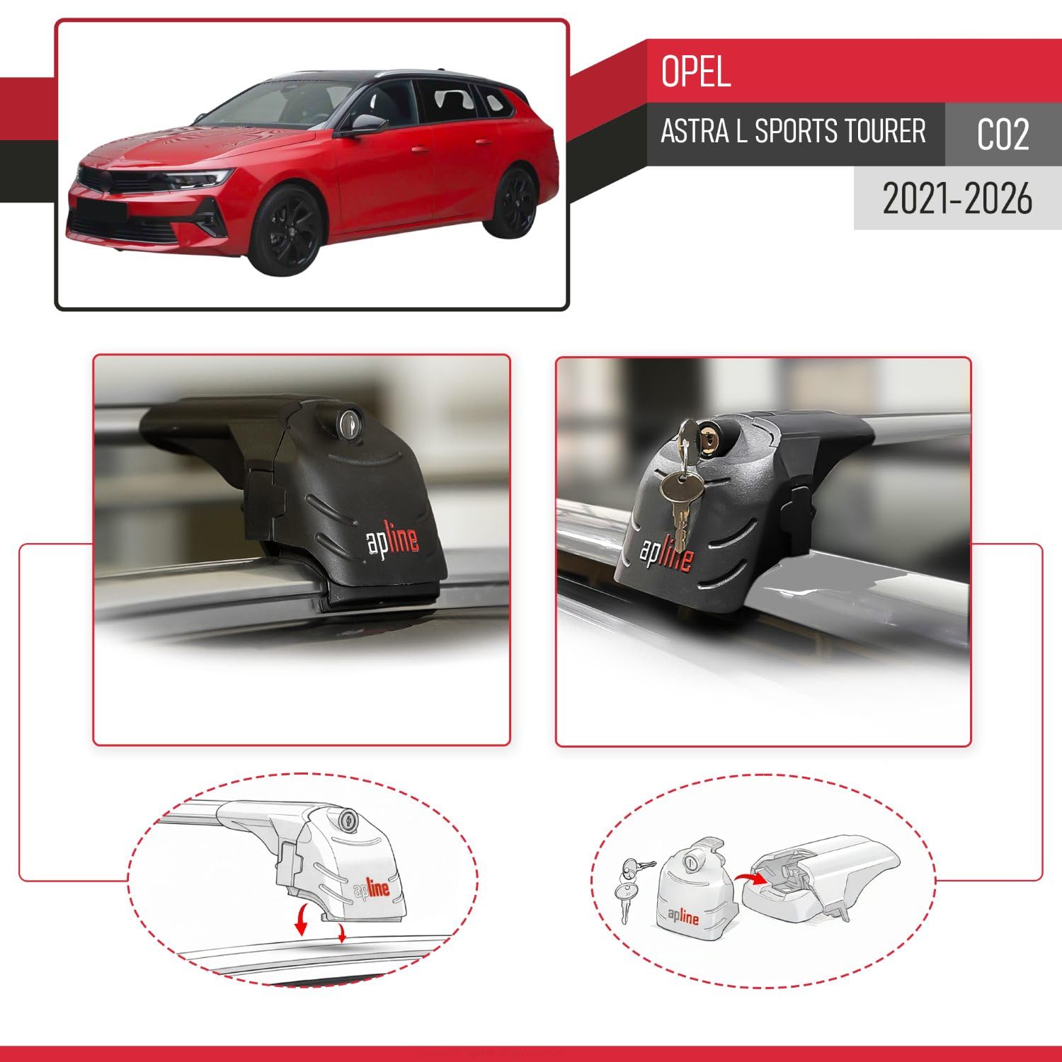 Kompatibel mit Opel Astra L Sports Tourer (C02) 2021-2026 ACE-2 Modell Relingträger Dachträger Auto Gepäckträger Grau Aluminium 2 Stangen