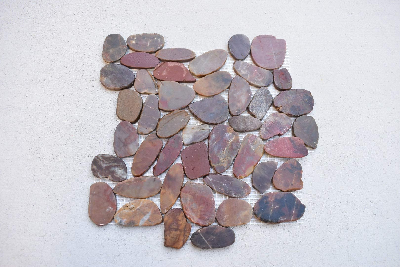 Flat Pebble Interlocking Tile Marble Mosaic Tiles (1-Sheet) Kitchen, Bathroom, Deck and Patio Flooring | Indoor and Outdoor Use | Natural Auburn Red Stones Tile | Quick and Easy Grout Installation