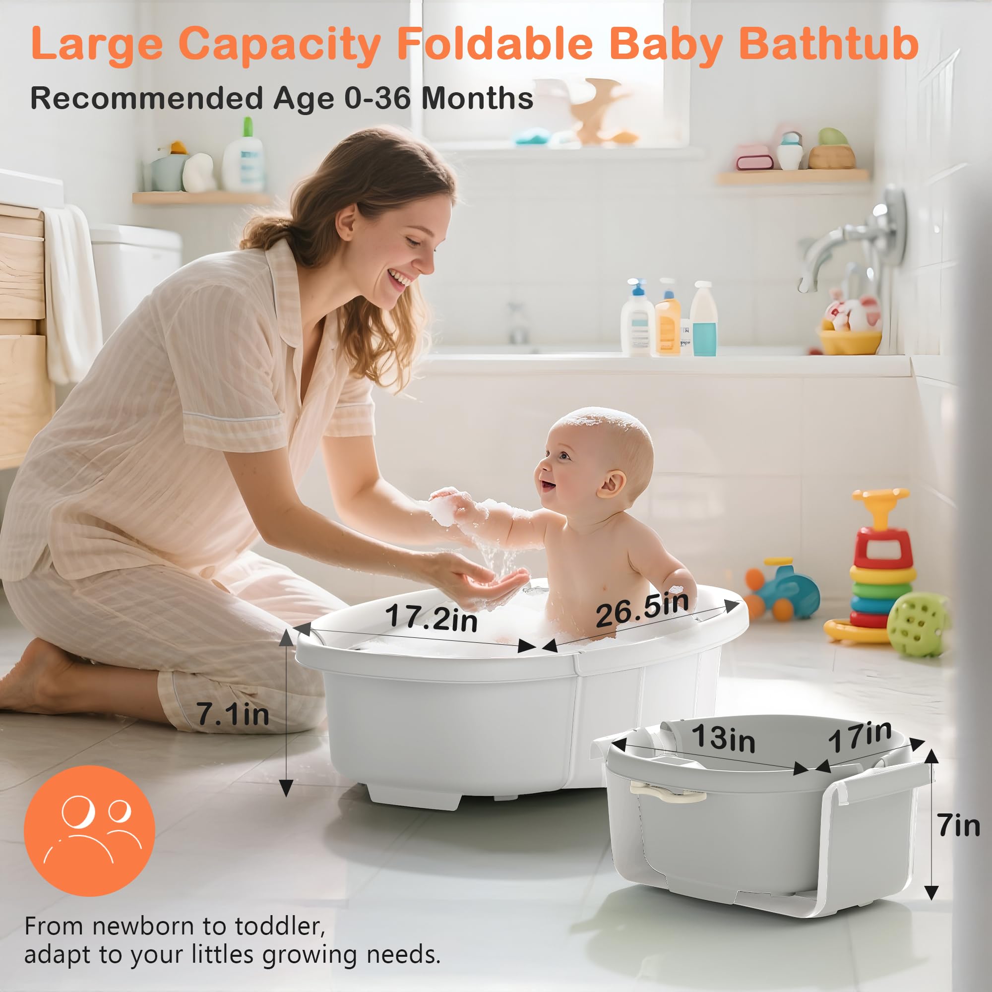 Vasca da bagno pieghevole per bambini, con termometro e cuscino, vasca da bagno portatile da viaggio per neonati, vasca da bagno pieghevole per bambini