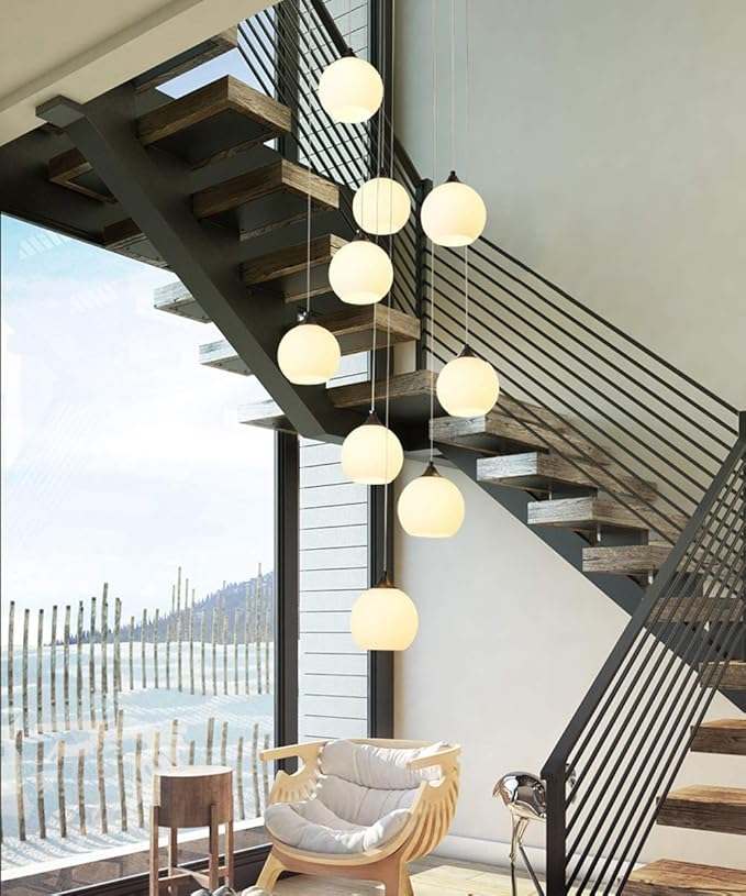 Mzhch lamp Moderne minimalistische trapkroonluchter stijl en wijze creatieve kroonluchter met 10 lampen voor woonkamer duplexpaviljoenkroonluchter landhuis-lange kroonluchter restaurantkroonluchter wit glas