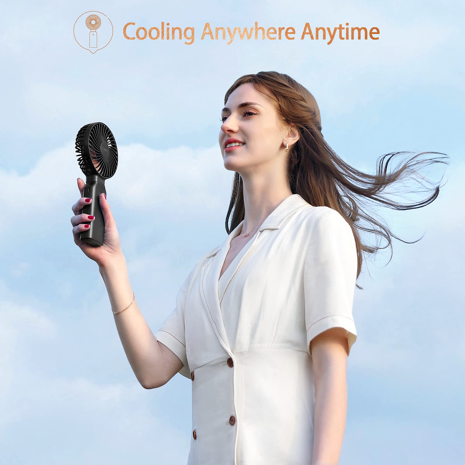 Funme Ventilador de mano 10000 mAh Ventilador de escritorio portátil Batería de viaje, potente flujo de aire, duran 9 – 53 horas para viajes, camping y actividades al aire libre
