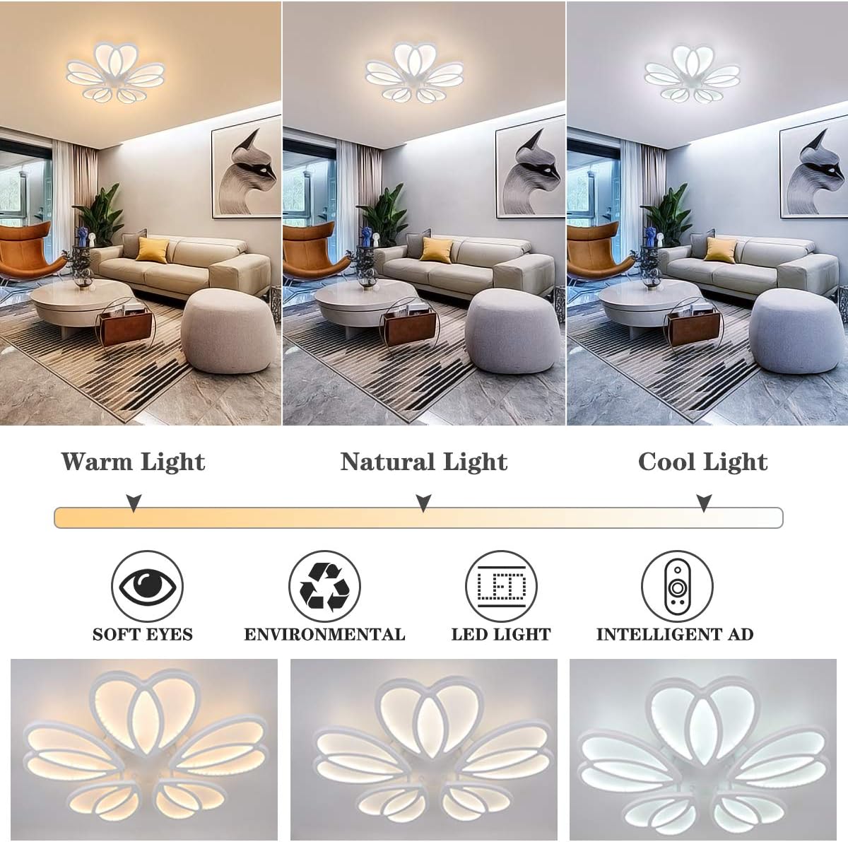 Weekly Top Sale Ganeed Modern Ceiling Light,80W Dimmable LED Ceiling Lamp with Remote Control,Modern Flower Shape Flush Mount Lighting Fixture,LED Chandelier for Bedroom Dining Room Kitchen,3 Color Changeable