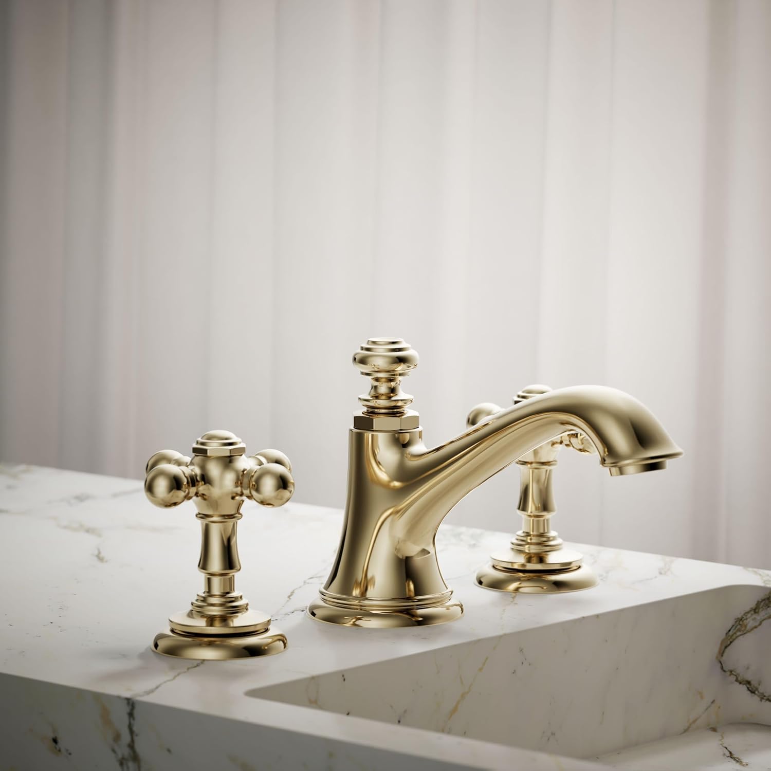 KOHLER 98068-3-AF Artifacts Cross Bathroom Sink Faucet Handles in Vibrant French Gold