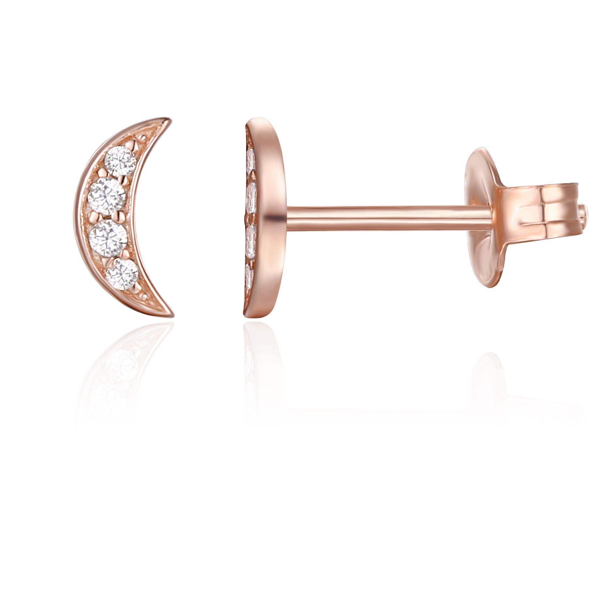 PAVOI 14K Gold Plated Dainty Stud Earrings for Women - 925 Sterling Silver Posts Earrings with Cubic Zirconia - Celestial Lightning Bolt, Moon, Star,