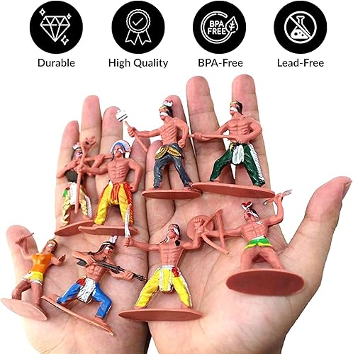 Miniatura 6 de Liberty Imports Juego de 58 figuras de plástico de vaqueros e indios del salvaje oeste, juguetes educativos cubo de indios nativos americanos