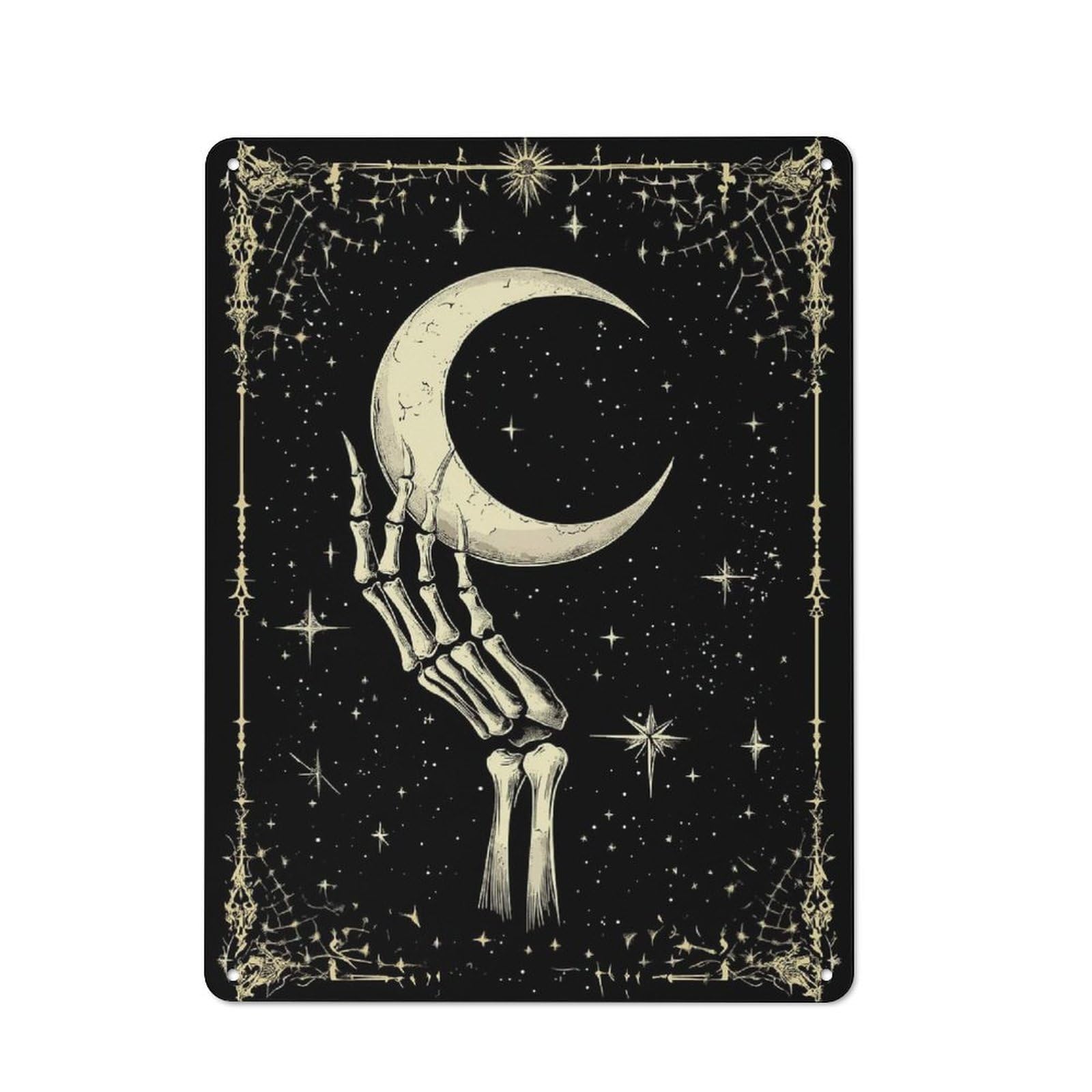 Junmoney Skeleton Hand Holding Moon Metal Plaque 40X30cm With For Pub Or Café, Rustic Decor, For Pub Decor Enthusiasts