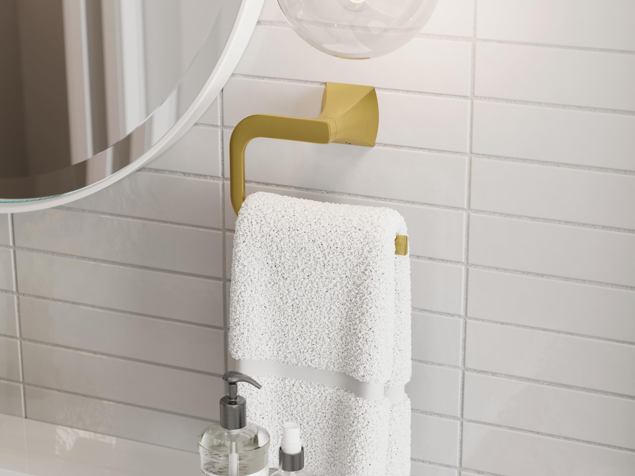 Pfister Bruxie BTBBIE3BG - Juego de Accesorios de baño de 3 Piezas con toallero, Anillo de Toalla y Soporte para Papel higiénico, Montaje en Pared, Acabado Dorado Cepillado, BTBBIE3BG