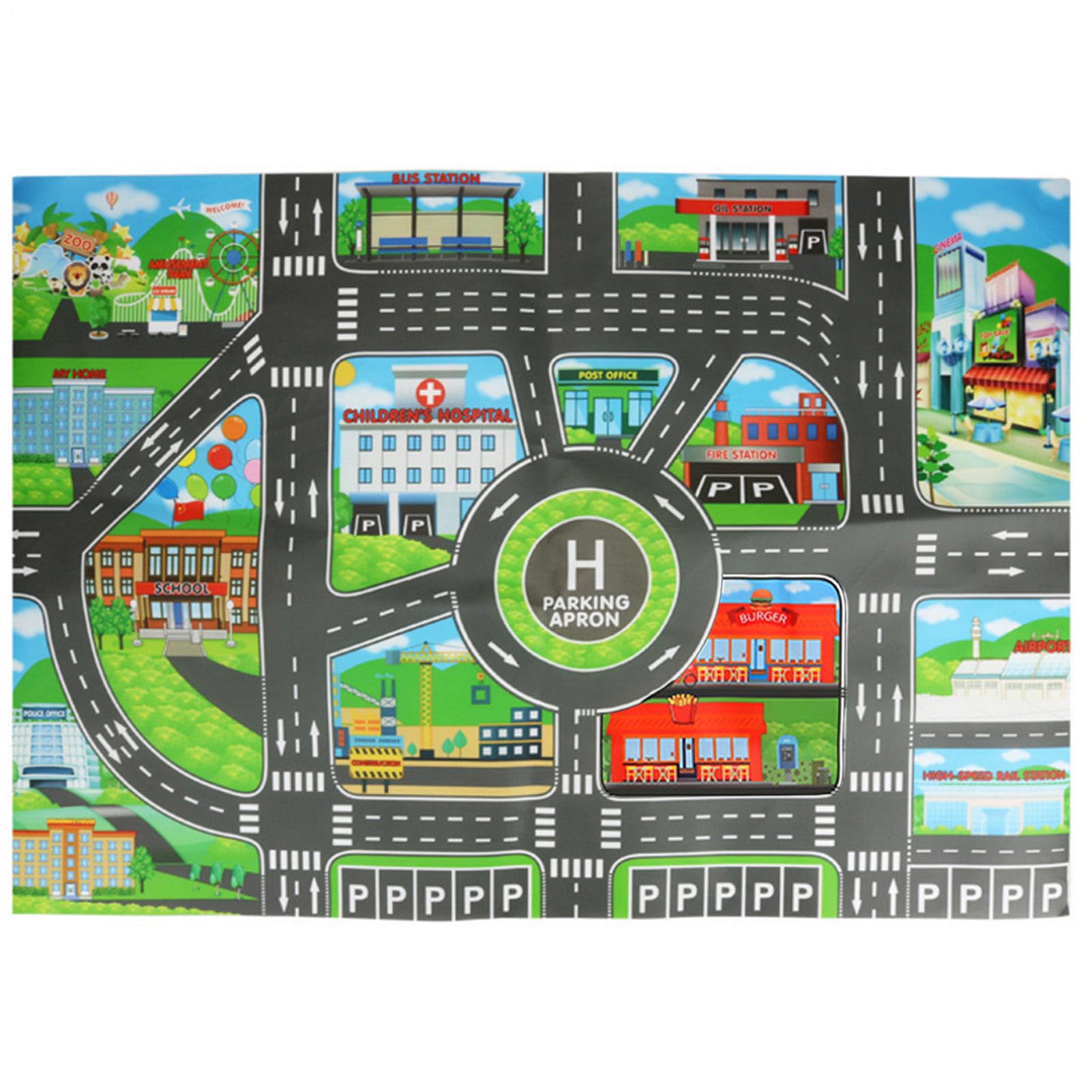 Yukelu道路 交通 車 マップ シート ミニカー 知育 プレイマット 道路 子供ゲームパッド 遊びマット 道路交通 、ロードマップラグ、おもちゃの車用の面白いロードラグ、プレイマット ミニカー、子供 プレイマット ラグ キッズマット 子供部屋
