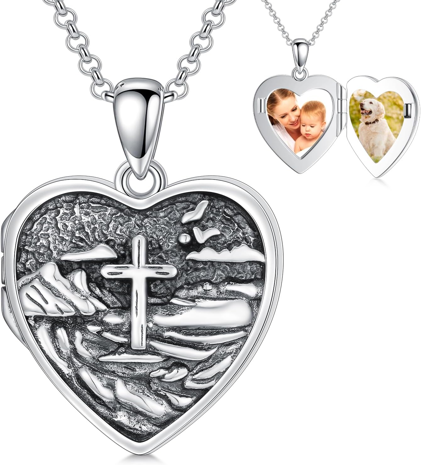 PROESS Sterling Silver Bee/Fairy Locket Necklace for Women that Hold 2 Pictures with Oxidized Flower Heart Locket Birthday Graduation Jewelry Gift