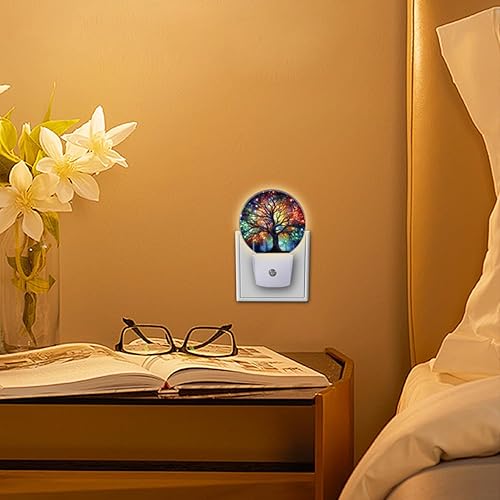 Miniatura 4 de Lámpara de noche LED redonda con sensor de atardecer a amanecer, vibrante árbol de la vida con ramas, luz nocturna enchufable a la pared para