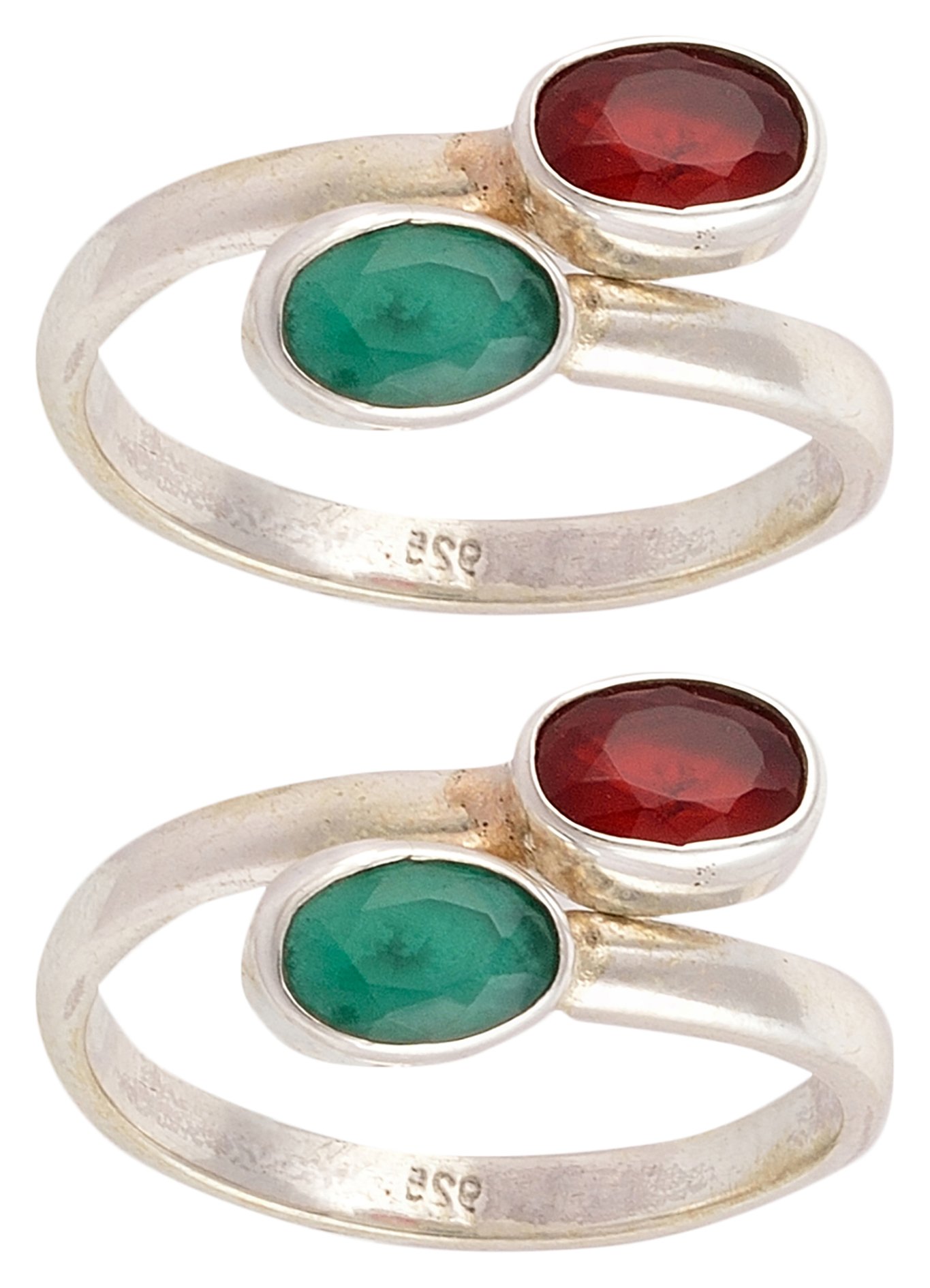 HANDICRAFT FASHION POINT 92.5 Sterling Silver Ruby, Green Emerald and Zircon Toe Rings for Girls