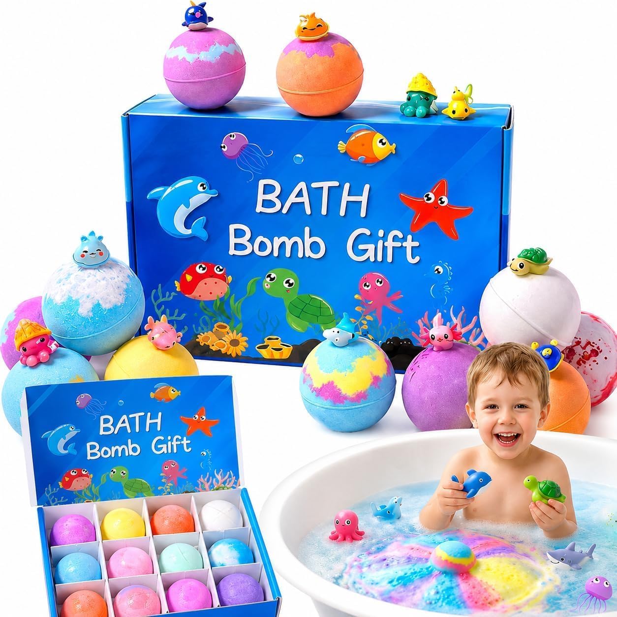 Kids Bath Bomb Gift Set Pack of 12 | Colorful Fizzing Bath Bombs with Hidden Surprise Toys | Fun Ocean Theme Bath Activity Kit for Boys & Girls | Creative Birthday Gift-picture-11