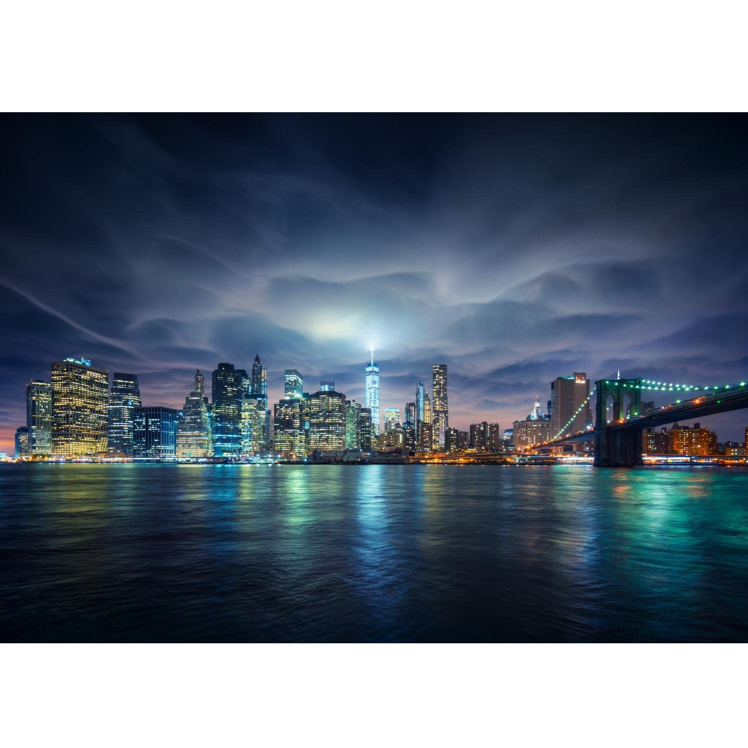 Runa Art Papier peint intissé Nuit à New York 352 x 250 cm Toison Mur XXL Tableaux Muraux Tapisserie Photo Décoration Murale Salon Chambre bleu 9210011b