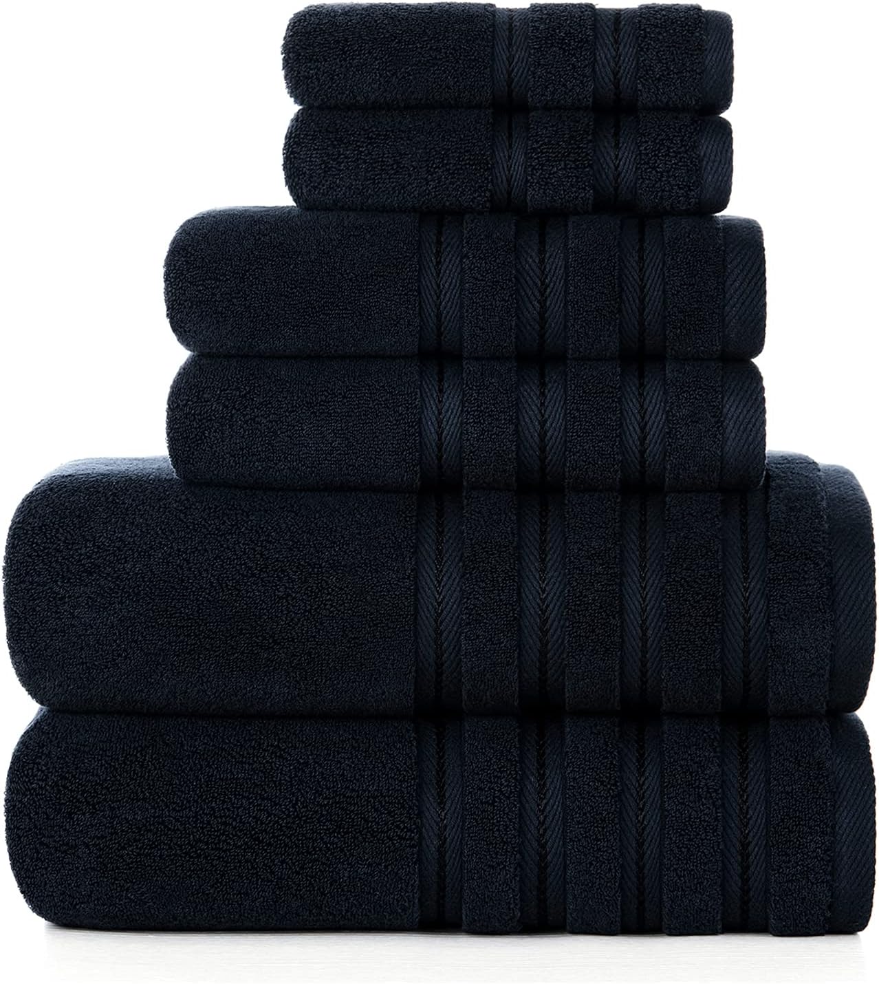 Luxury Premium Bath Towels Set Turkish Plush Towel Sets 2 Bath Towels, 2 Hand Towels, 2 Washcloths Highly Absorbent Black