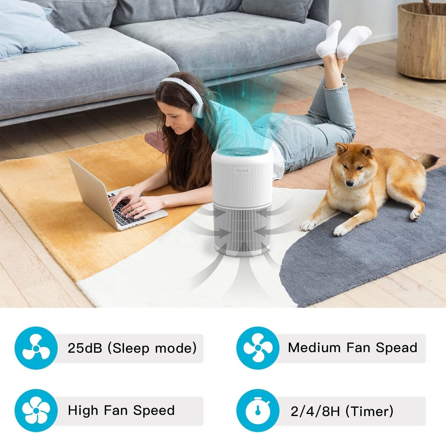AIRTOK Luftreiniger mit Aromatherapie Funktion, Luftreiniger Allergiker 4-Stufen Luftfilter kann 99,97% Staub, Pollen und andere ultrafeine Partikel, H13 HEPA Air Purifier mit 3 Geschwindigkeitsstufen