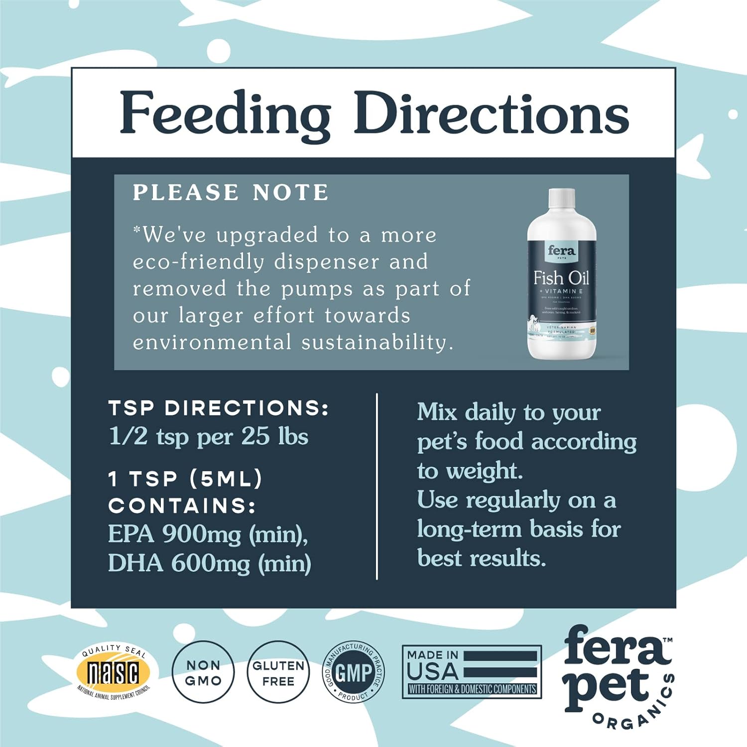 FERA PET ORGANICS Fish Oil for Dog and Cat with DHA, EPA, Vitamin E and Omega-3 Fatty Acids – Liquid Fish Oil Supplement - Brain Function & Immune Health 16 oz : Pet Supplies