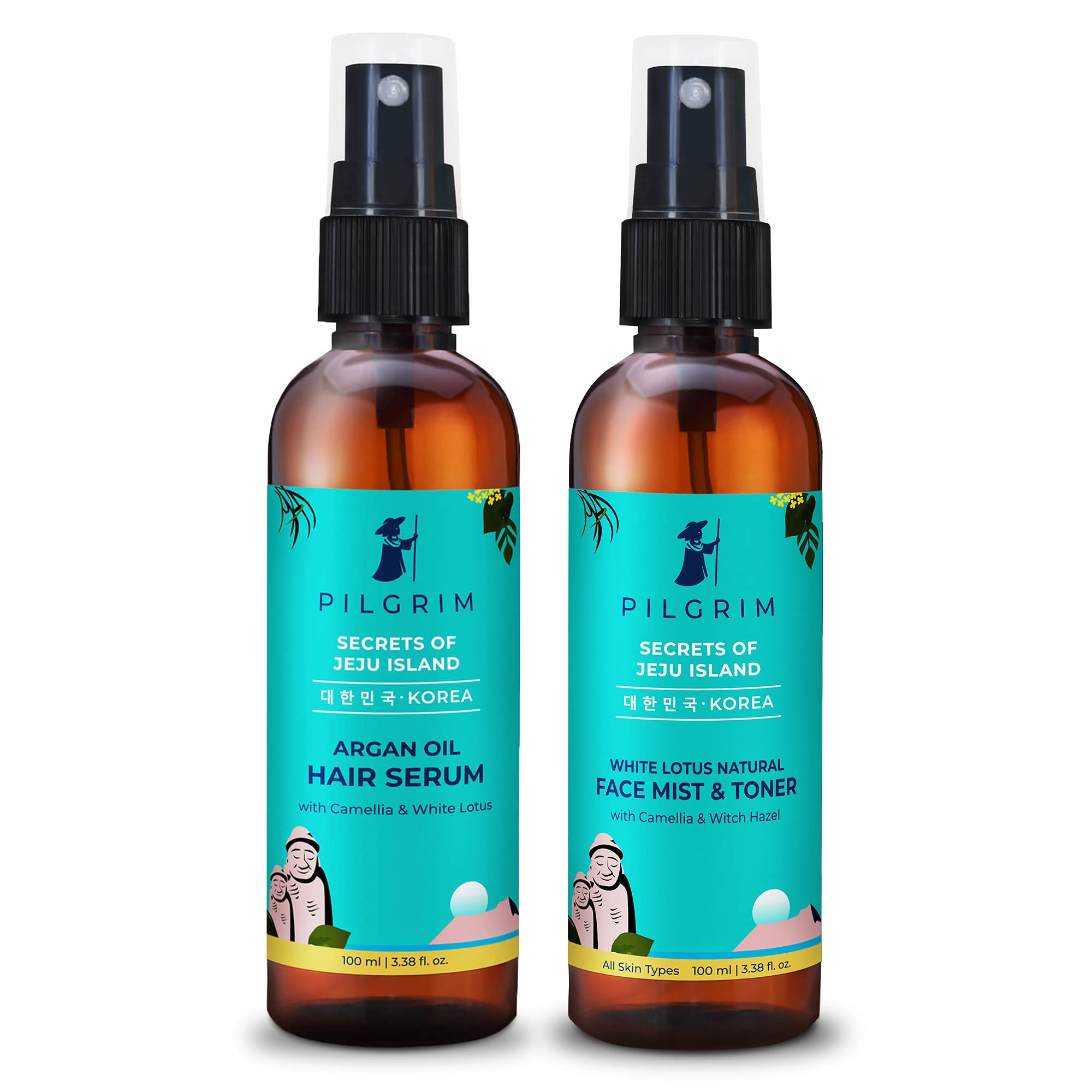 Pilgrim Face Toner & Hair Styling Serum Combo | Hydrates & Nourishes | Fight Frizz & Dryness | White Lotus Natural Face Mist & Toner 100ml | Argan Oil Hair Serum 100ml | Men & Women-image-4