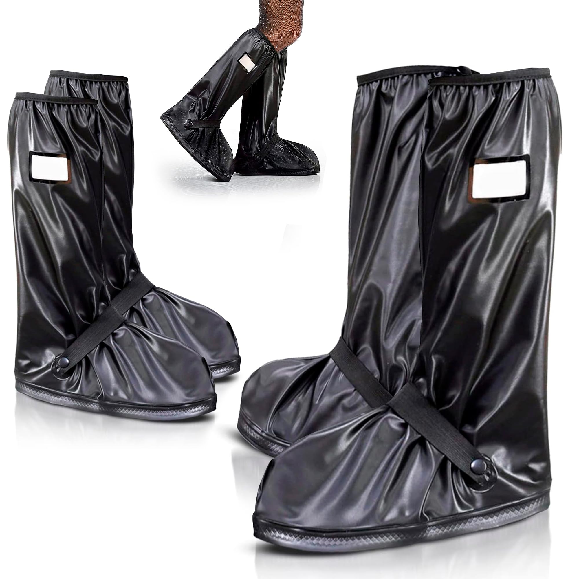 ZGOODZ Reusable Waterproof Shoe Covers for Rain, 2X-Large. 4 Pack of PVC Black Waterproof Boot Covers for Men, Women. 2 Pairs of Rain Shoe Covers with