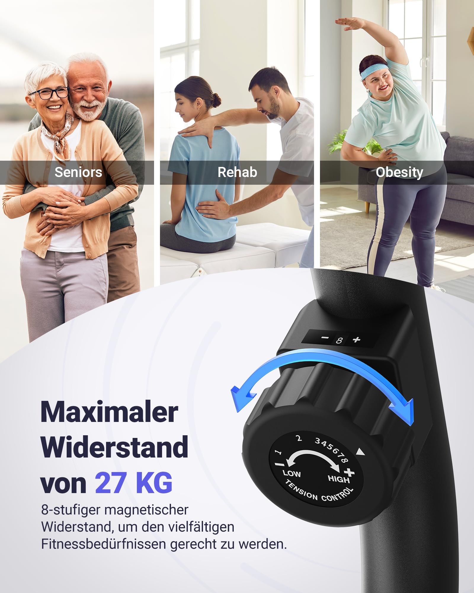 MERACH Liegeergometer für Zuhause mit 8-stufigem Magnetwiderstand, leiser Heimtrainer Fahrrad mit Smart Bluetooth, App-kompatibel, LCD-Display, Herzfrequenzsensoren, verstellbare Rückenlehne, S08/S23