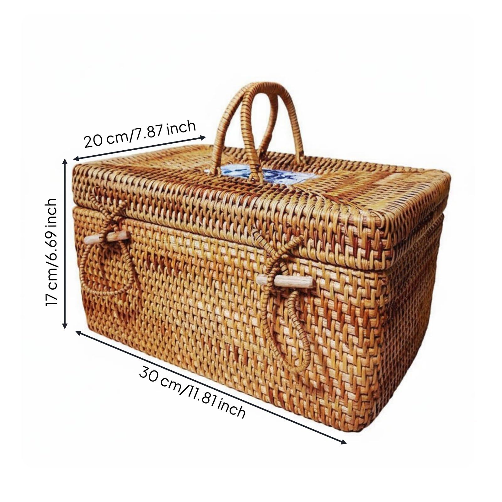Caja de Ratán con Tapa Agarraderas Portátil Cesta Tejida de Mimbre Multiusos Baúl Almacenamiento Estilo Retro para Dormitorio, style to 1