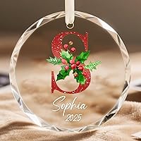 Vista 24 de Adornos con nombre de letra para árbol de Navidad, adornos de Navidad personalizados 2025, adornos de nombre inicial personalizados, decoraciones