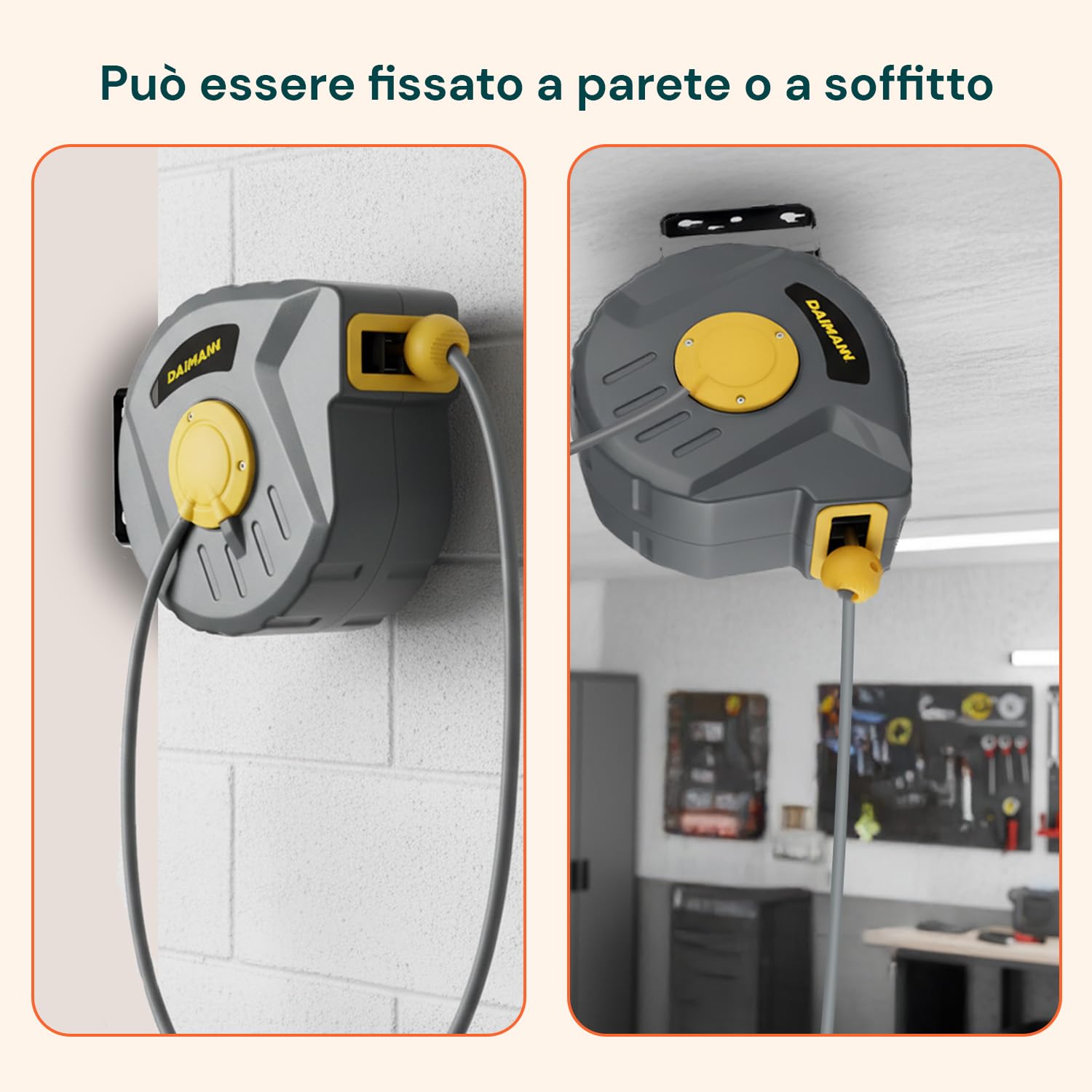 Enrollador de aire comprimido de 10 m con rebobinado automático, tubo para compresor de aire de PVC resistente, montaje en pared o techo, compacto y flexible