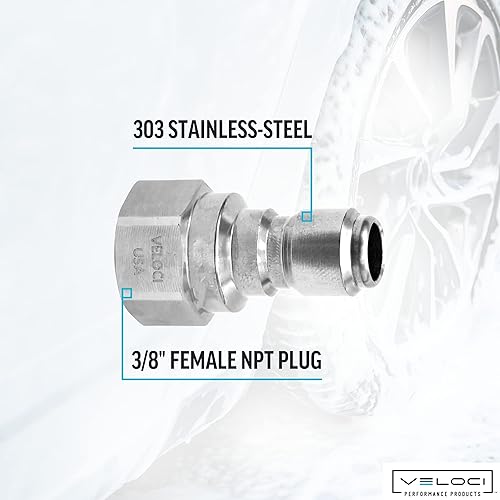 Miniatura 4 de Veloci Prima - Enchufe de acoplamiento rápido hembra NPT de acero inoxidable de 38 pulgadas para accesorios de hidrolimpiadora de presión, mangueras
