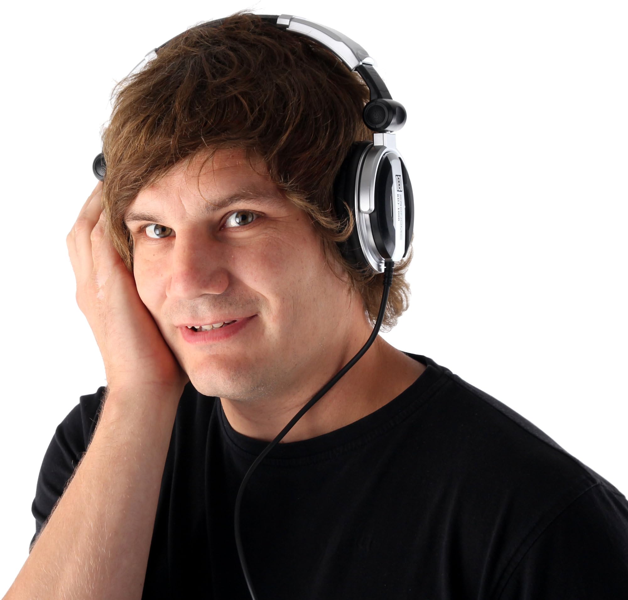 Pronomic KDJ-1000 DJ-Kopfhörer - Außenschallisolierung dynamischer Kopfhörer - kabelgebundener Studio-Kopfhörer (107 db SPL, 3,5 m Kabel, Verstellbarer Kopfbügel, inkl. Adapter) - Silber/schwarz