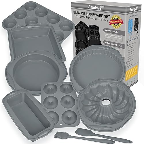 Bandeja de moldes de silicona antiadherente 9 en 1 para hornear pasteles, bandeja de moldes para hornear resistente al calor, kit de herramientas