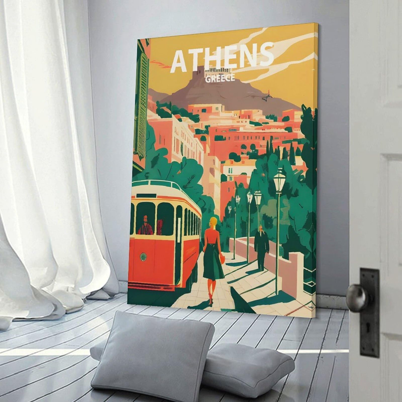 Junmoney Athens Retro Wall Picture Print 24x36inch(60x90cm), for Home Walls, Creative Rooms Or Shared Spaces, Stylish Home Artwork for Focal Walls