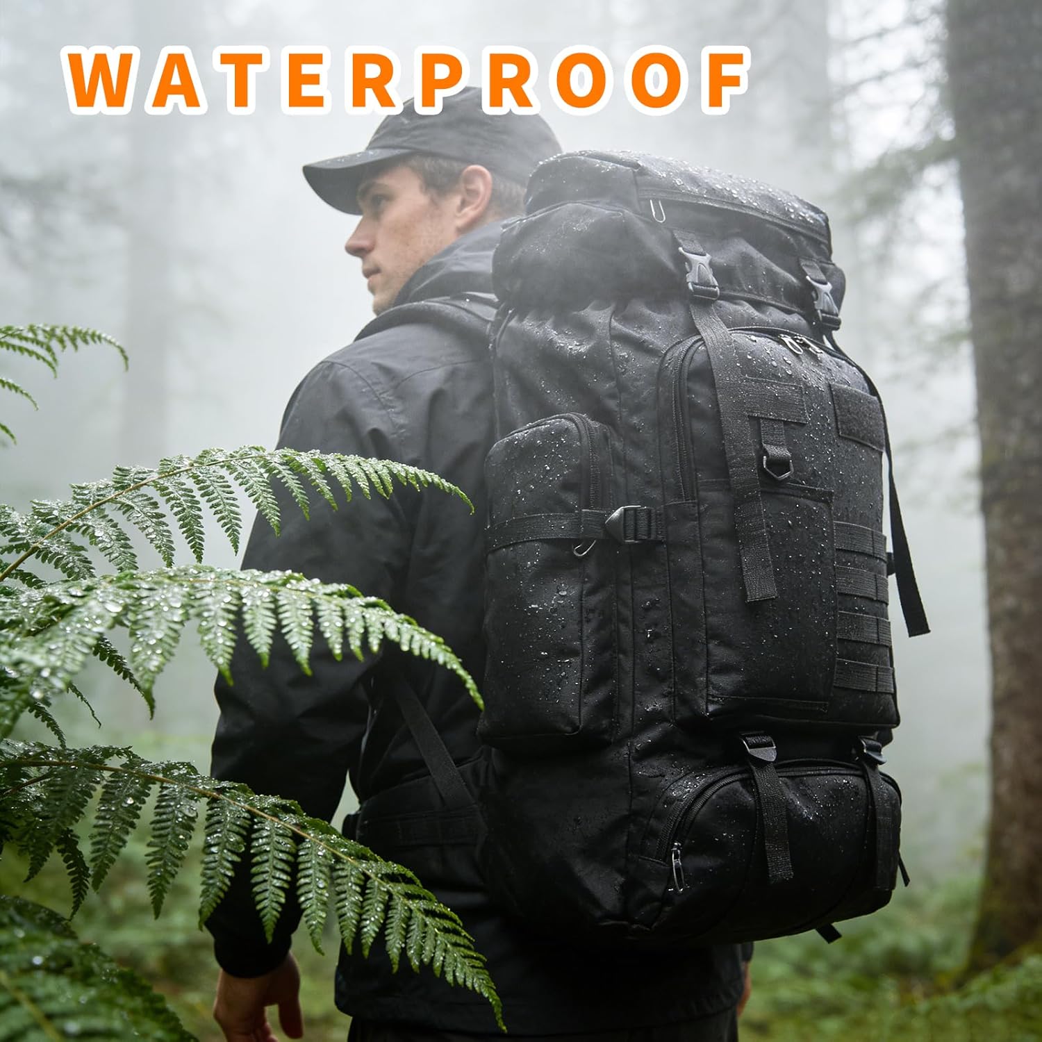 Hiking Backpack Tactical Backpack for Men Women, 80L Military Backpack Rucksack Waterproof Large Travel Camping Backpack for Men, Molle Rucksack Outdoor Sport Travel Cycling Daypack (Black)