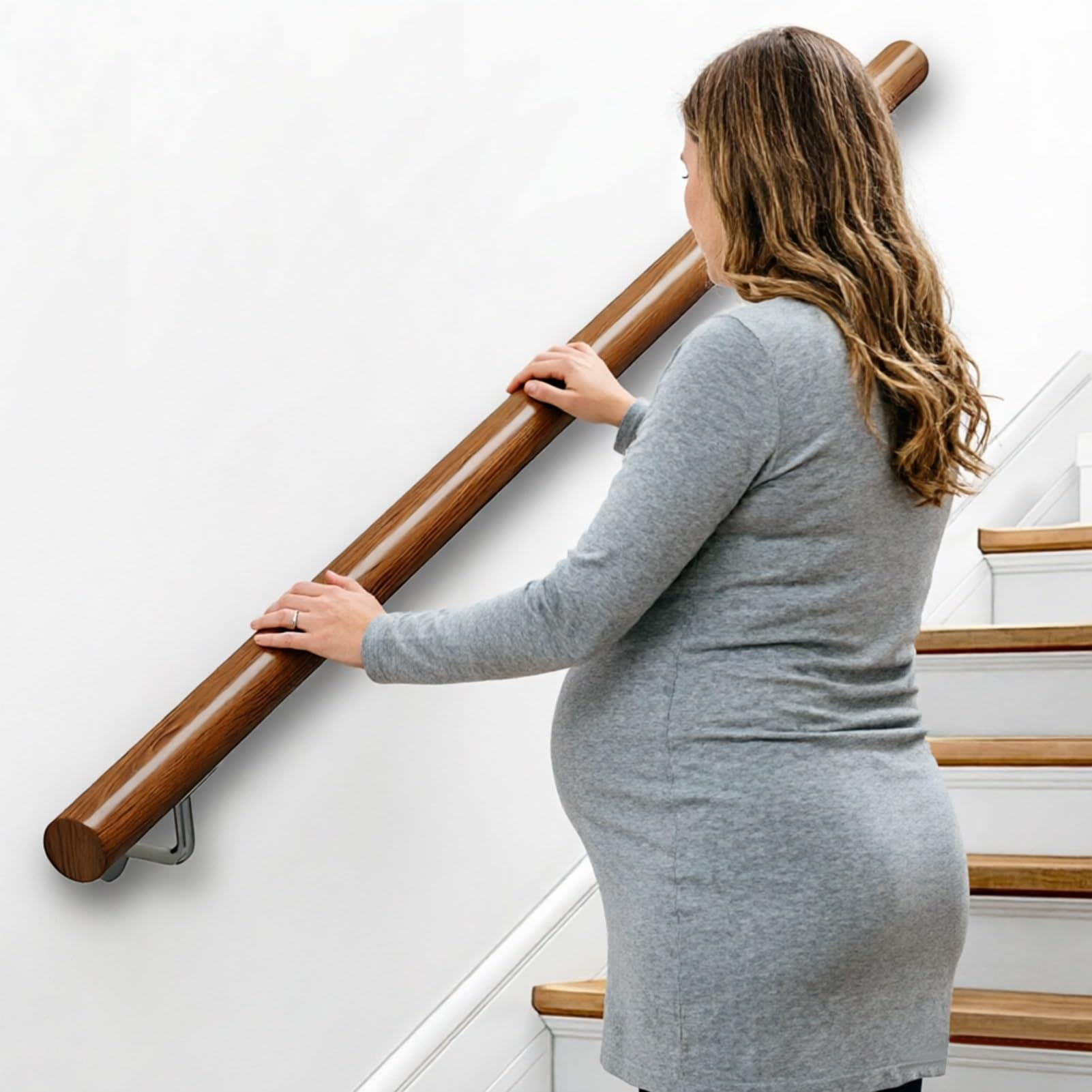 Wooden Stair Handrails, Round Railings for Stairs Indoor Outdoor, Sturdy Safety Wall Mount Support Handle(14ft/420cm)