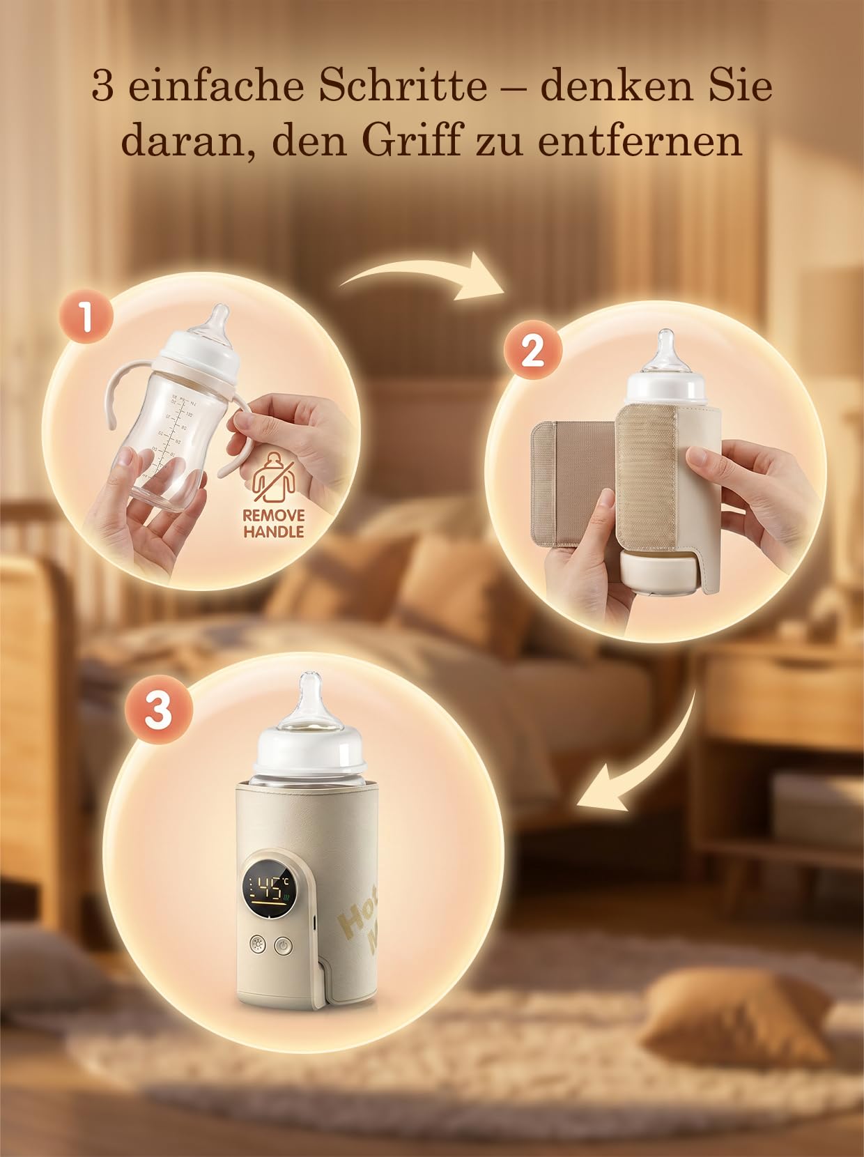 Flaschenwärmer Baby unterwegs mit 8000mAh Babyflaschenwärmer LED (Gelb) | 8000mAh Akku, LED-Display & Nachtlicht, 6 Stufen (38–50°C), USB-C, hält 6–10h warm, für Glas/PPSU/Silikon.