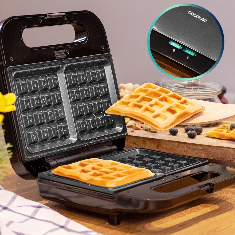 Cecotec Appareils à sandwich et presses à panini Rock'nToast Deep 3in1. Appareil panini gaufre croque monsieur 3-en-1, plaques amovibles,antiadhérent, 1000W, inox, sans PFOA, position verticale