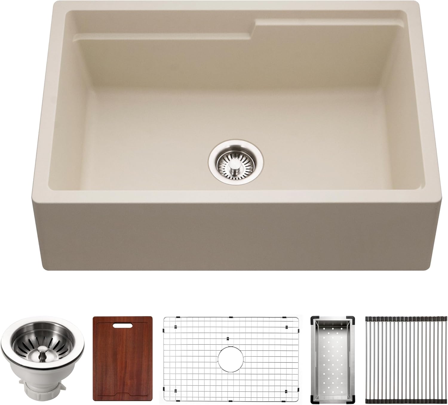 Houzer Cassiano Sand Granite Composite Workstation Kitchen Sink - 30 Inch Apron Front Farmhouse Sink with Accessories, Durable & Versatile, Essential for Home & Apartment -W-130 SAND-C