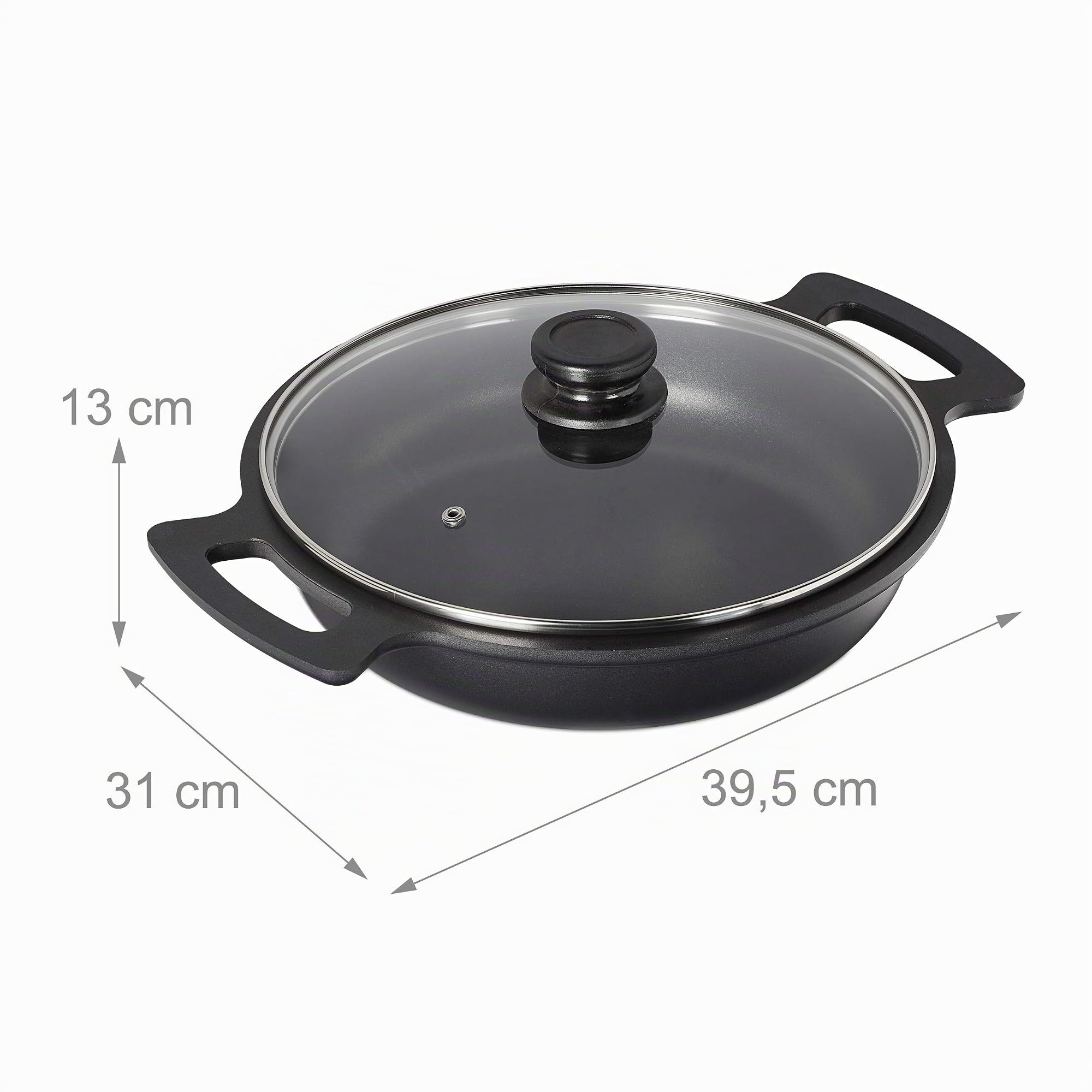 Relaxdays Servierpfanne, antihaftbeschichtet, mit Deckel, für Herd & Grill, Aluminium, Grillpfanne, D 28 cm, anthrazit, 13 x 39.5 x 31 cm