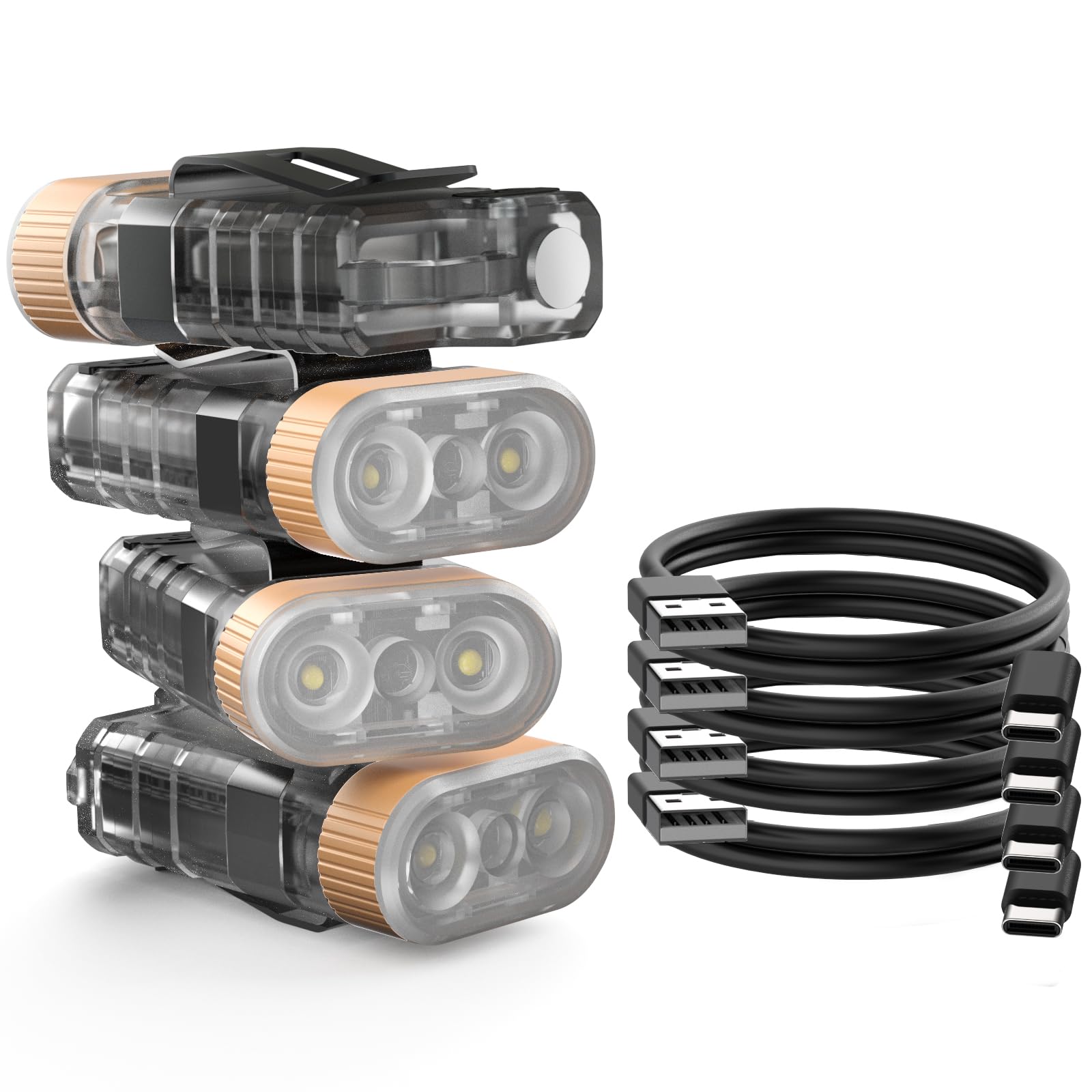 iToncs LED Small Powerful EDC Flashlight with Warm White Red Light,Bright USB C Rechargeable 9 Modes Mini Pocket Keychain Flash Light with Clip,IP5 Waterproof,365nm UV Black Light,Tail Magnet 4PC