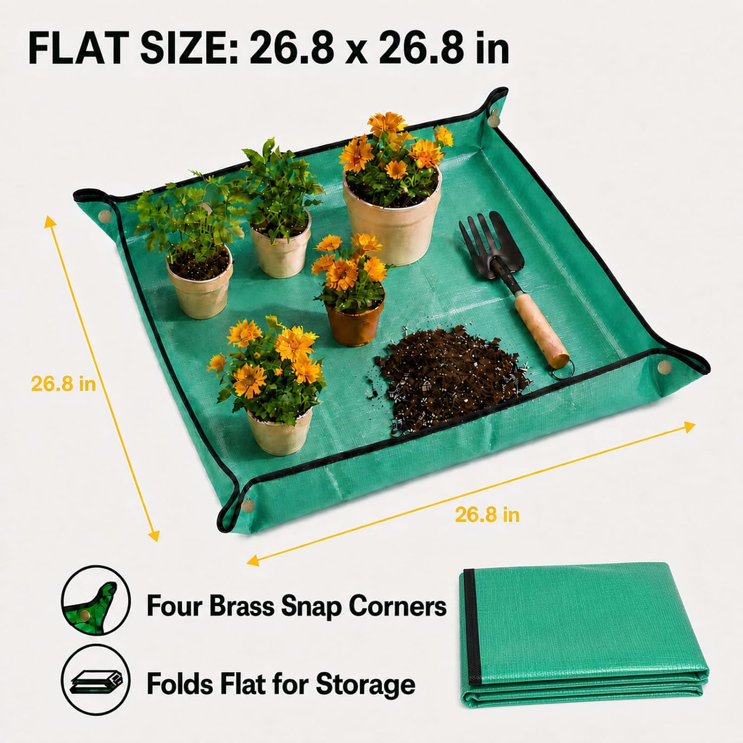MZZURR Waterproof Plant Repotting Mat, 26.8 x 26.8 Inch, Green