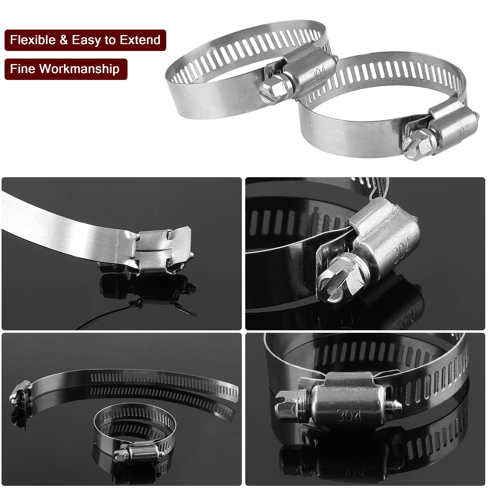 12 abrazaderas de manguera de acero inoxidable, abrazaderas de manguera ajustables de 1 a 2 pulgadas para línea de combustible, fontanería automotriz, tubería (27-51 mm)
