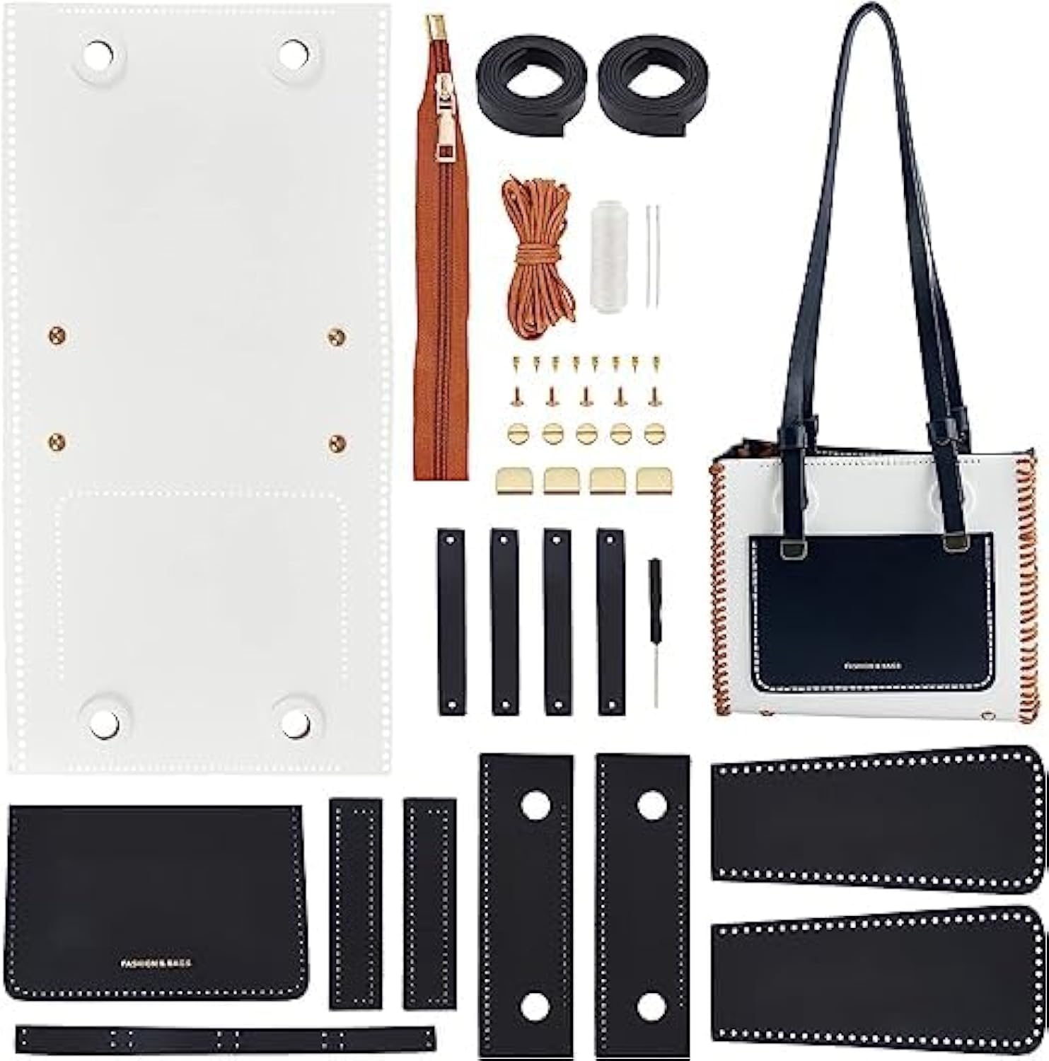 NALACALNALACAL DIY Leather Bag Making Kit, 40PCS Crossbody Bag Sewing Kit PU Leather Craft Purse Set DIY Knitting Crochet Bag Kit Handbag Sewing Tool Kit for DIY Handmade Bag Craft Projects, 21.8×18.7 cm