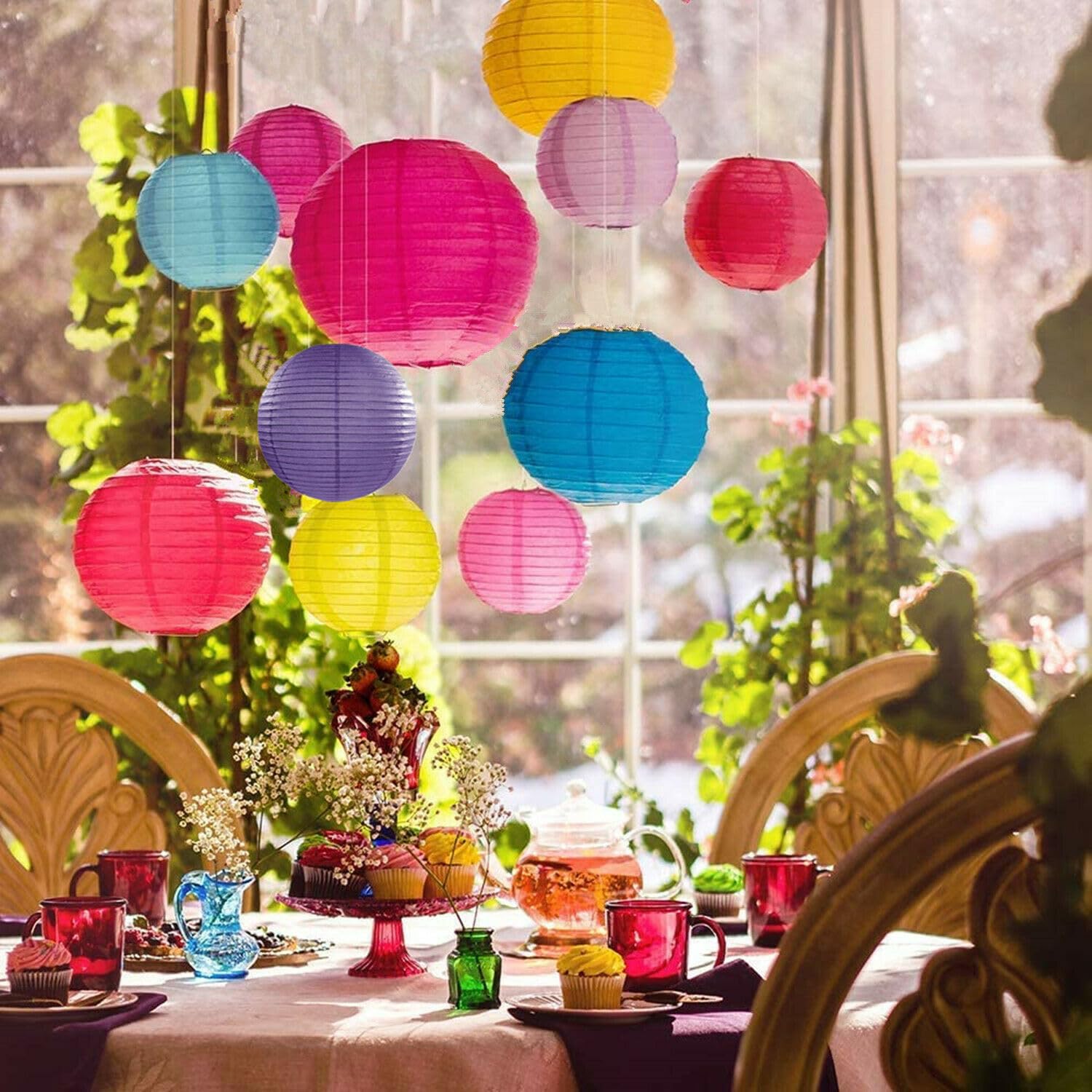 A liittle Tree -12 PCs Mixed New Round Paper Lanterns Wedding Birthday Party Decor (Tea Time Shade)