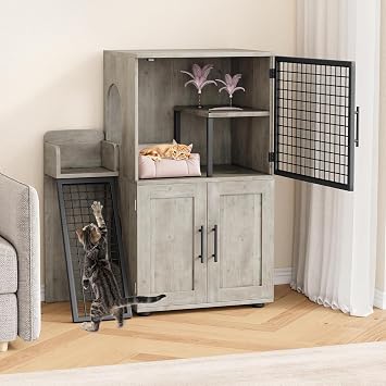 Modern 2 Tier Cat Litter Box Enclosure,Hidden Litter Box Furniture with Two Floors, Fits 22 x 17 Litter Box & Cat,Suitable for Living Room, BalconyGrey