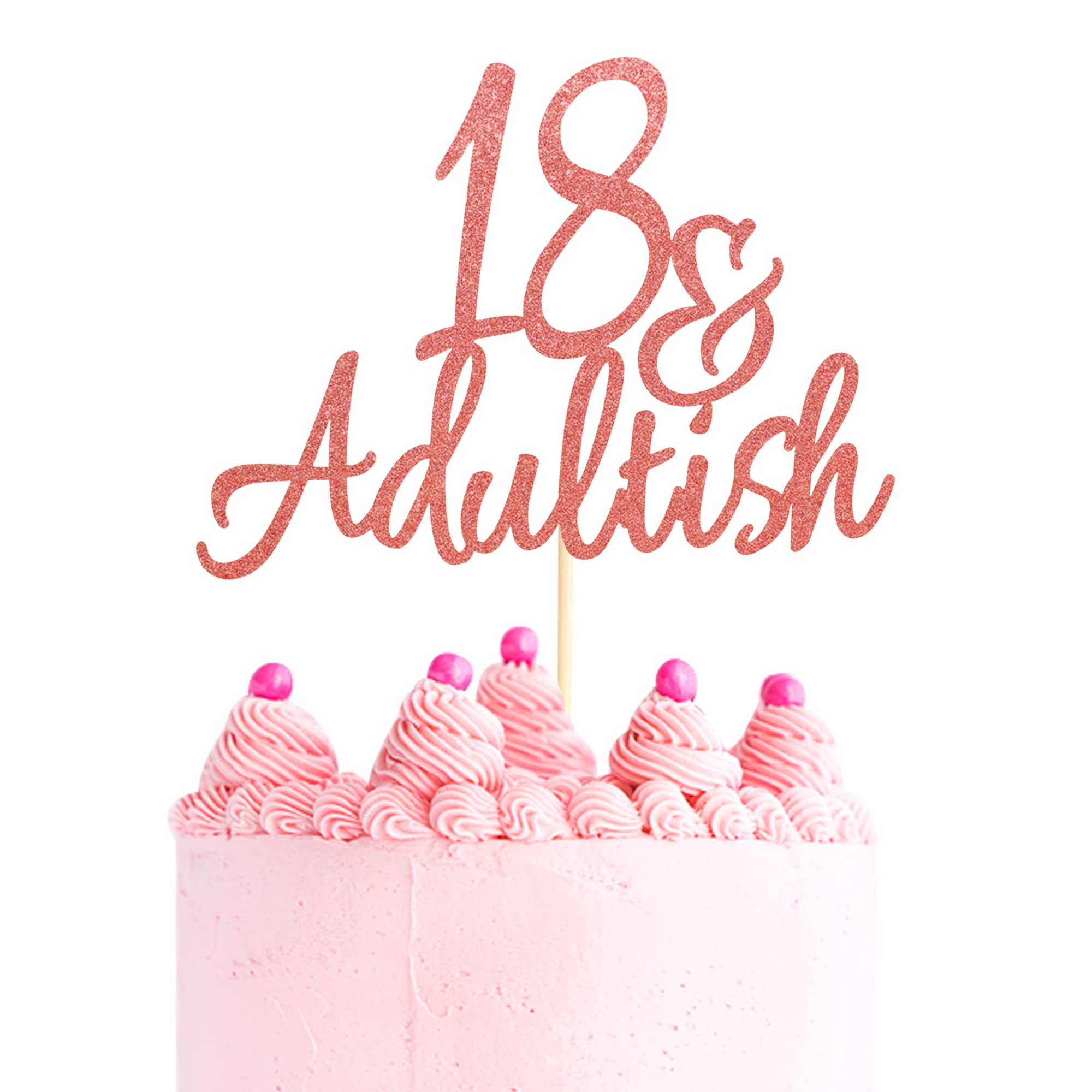 Arthsdite 18 & Adult-ish Cake Topper, 18 and Adultish Cake Pick, Time to Adult/Eighteen Birthday Cake Decor, Happy 18th Birthday Party Decoration Supplies - Rose Gold Glitter