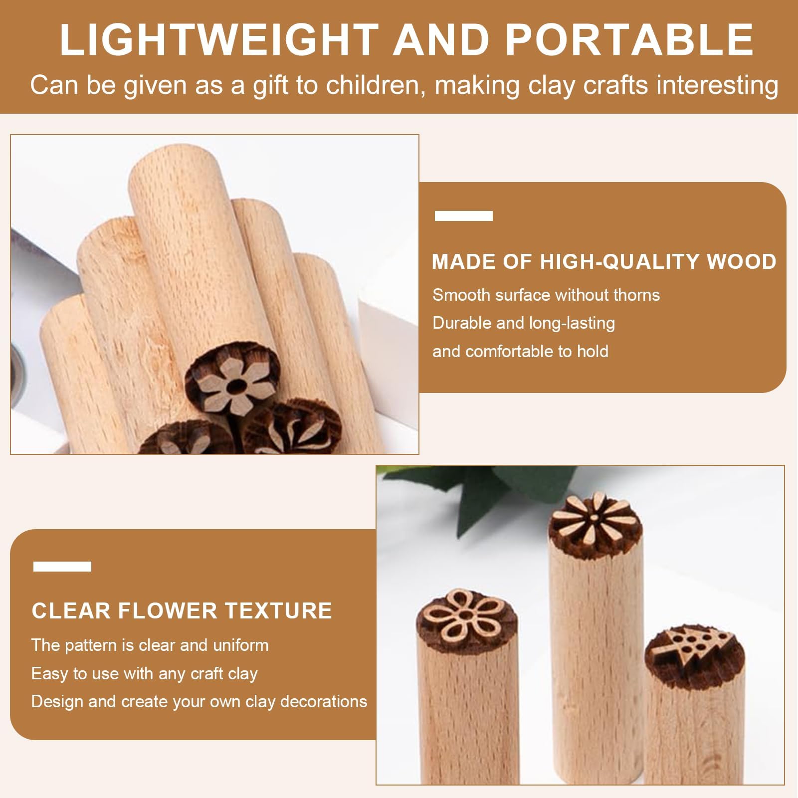 10 Piezas Sellos para Ceramica de Madera Herramientas de Cerámica Sellos Floral Columna Sellos de Madera Natural Sello de Tela Sellos para Arcilla Tarjetas Scrapbooking (10 Estilos)