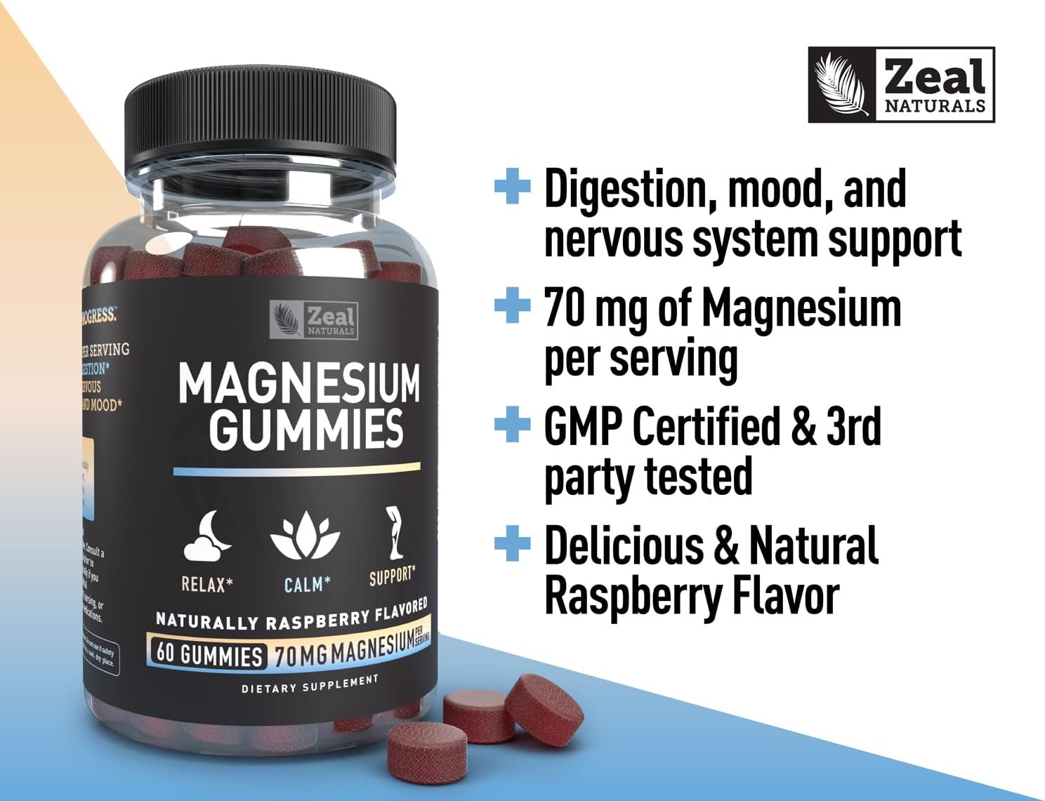 Magnesium Citrate Gummies for Sleep Support & Relaxation | Healthy Digestion Support + Healthy Nervous System & Mood Support | 70mg Magnesium per Serving